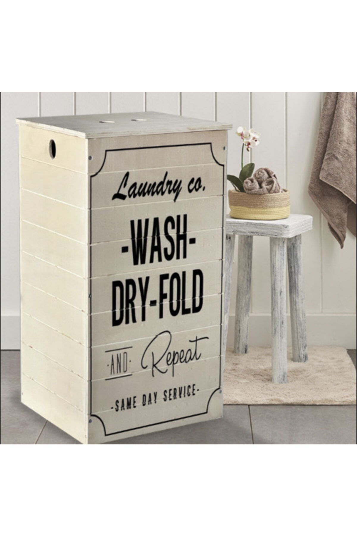 Weblonya Ahşap Çamaşır Sepeti Kirli Oyuncak Sepeti 70 Litre 3012