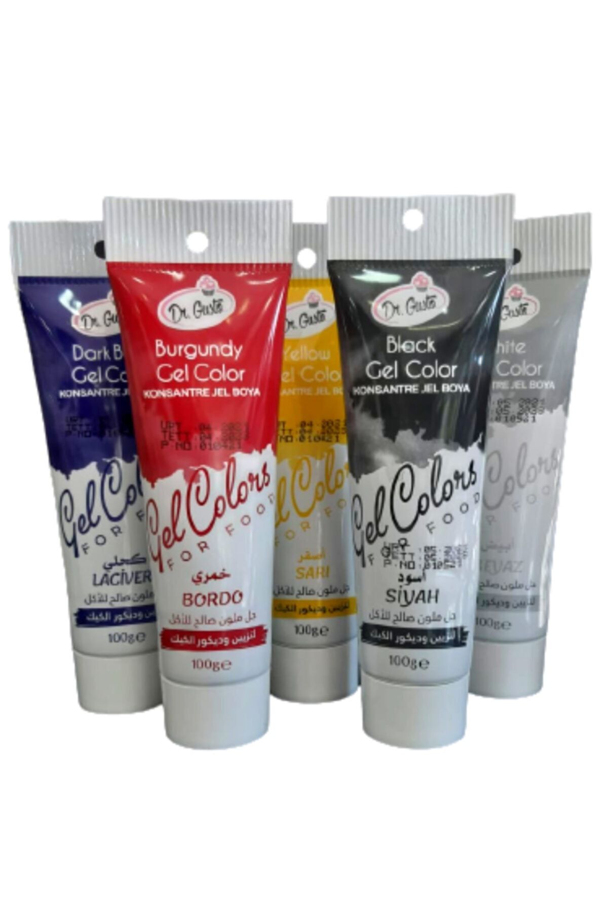 Dr. Gusto Dr Gusto 5 Li Set Bordo /beyaz /sarı /siyah /lacıvert Tüp Jel Gıda Boya 100gr
