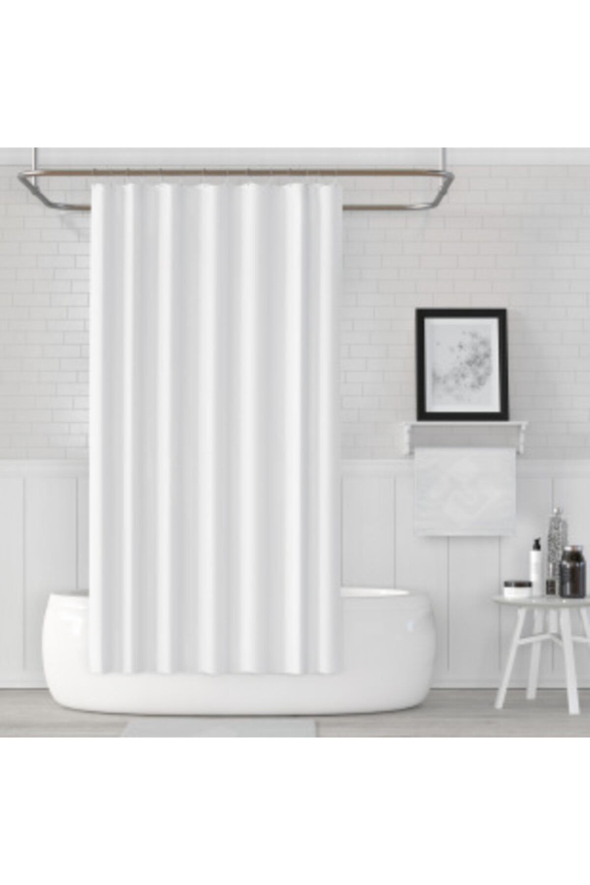 Tropikhome Beyaz Banyo Perdesi 180x200 Duş Perdesi Tek Kanat Banyo Perdeleri - Su Geçirmez Küvet Perde