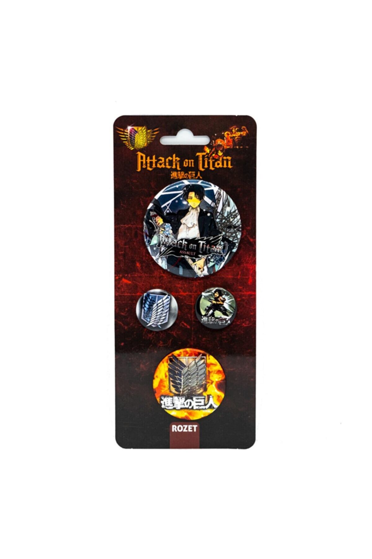 AlpCollection Attack On Titan Anime Iğneli Renkli Metal 4 Adet Rozet Broş