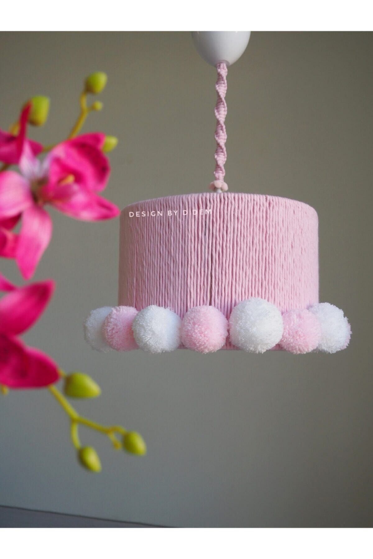 Design by Didem Pembe Ponponlu Makrome Avize  Bebek Ve Çocuk Odası Aydınlatma