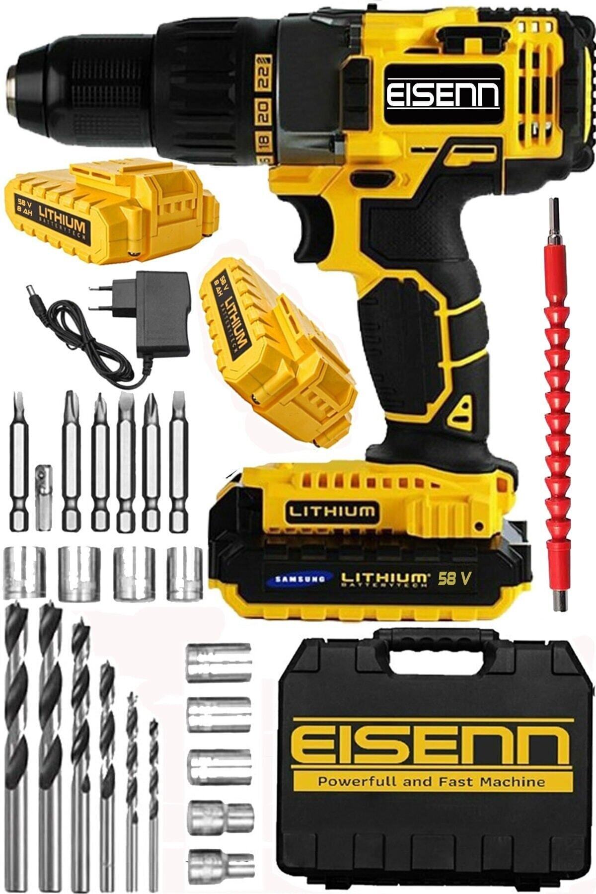 Eisenn Germany Technology Protech Series 58 V 8 Ah Samsung Çift Akülü Seri Vidalama Matkap ve Yardımcı Set