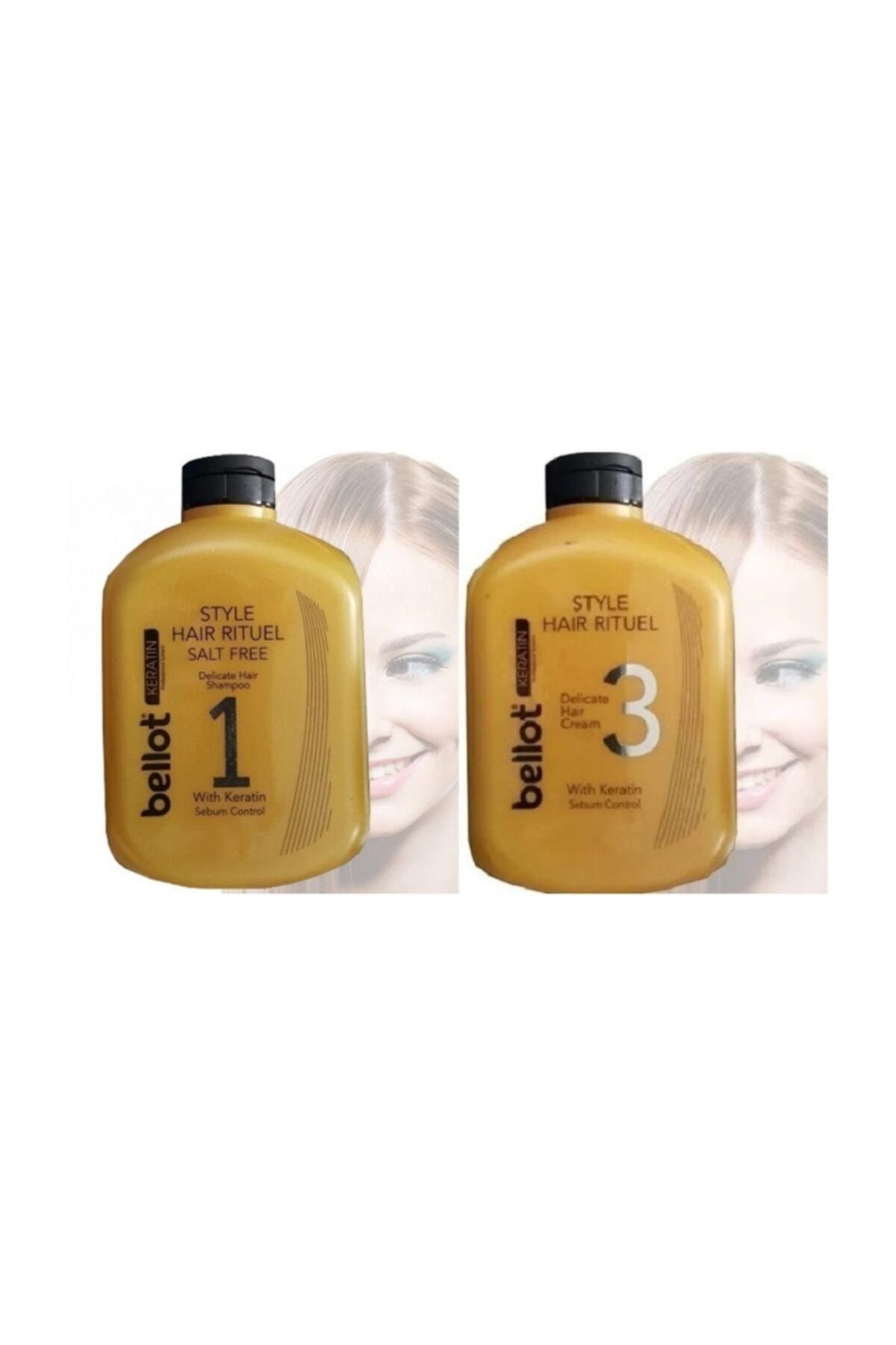BELLOT Keratin Tuzsuz Şampuan + Krem Saç Bakım Seti 2x1000 ml  Hair Shot Saç Maskesi Hediye