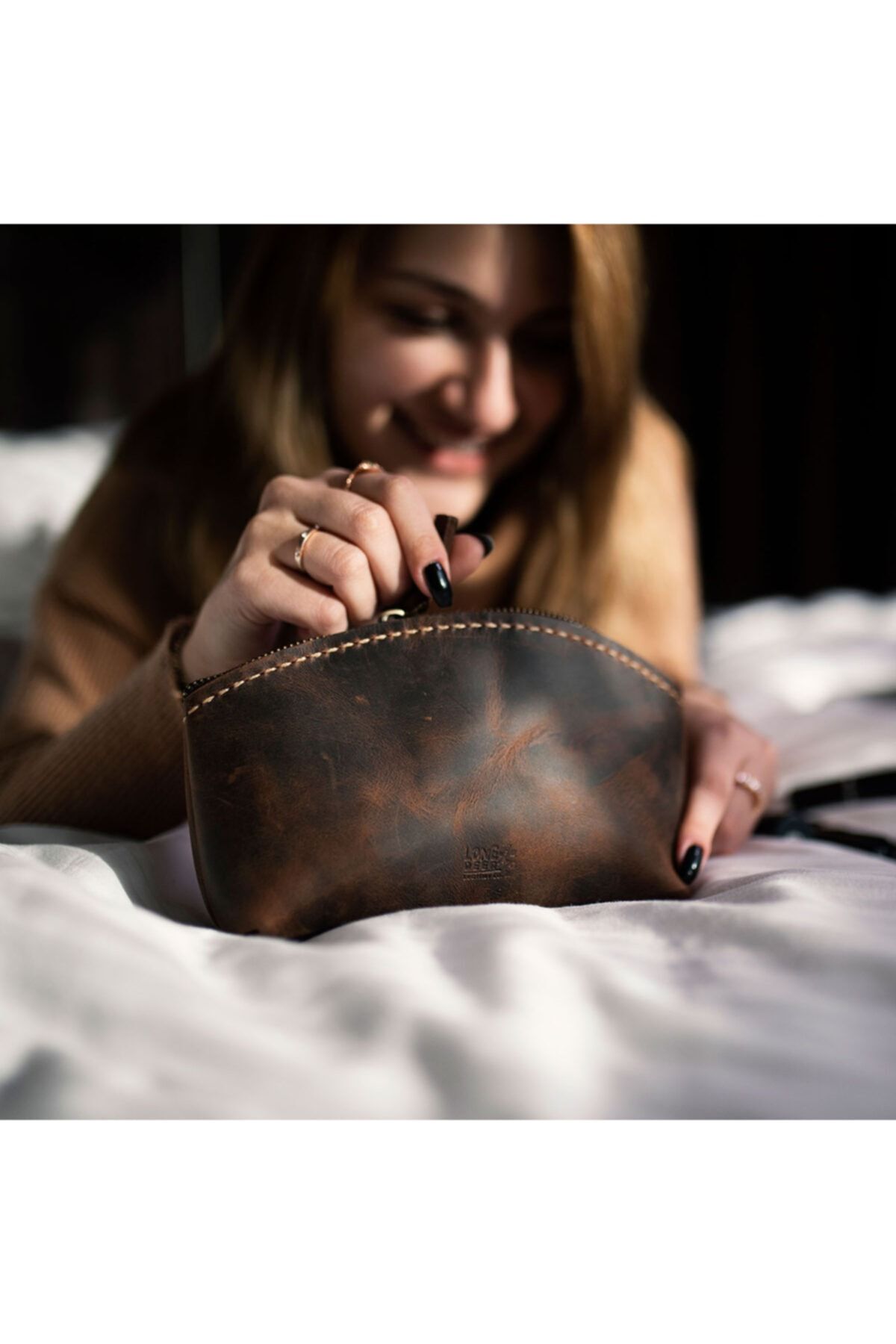 Lonedeer Leather Hakiki Deri Kadın Büyük Makyaj Çantası