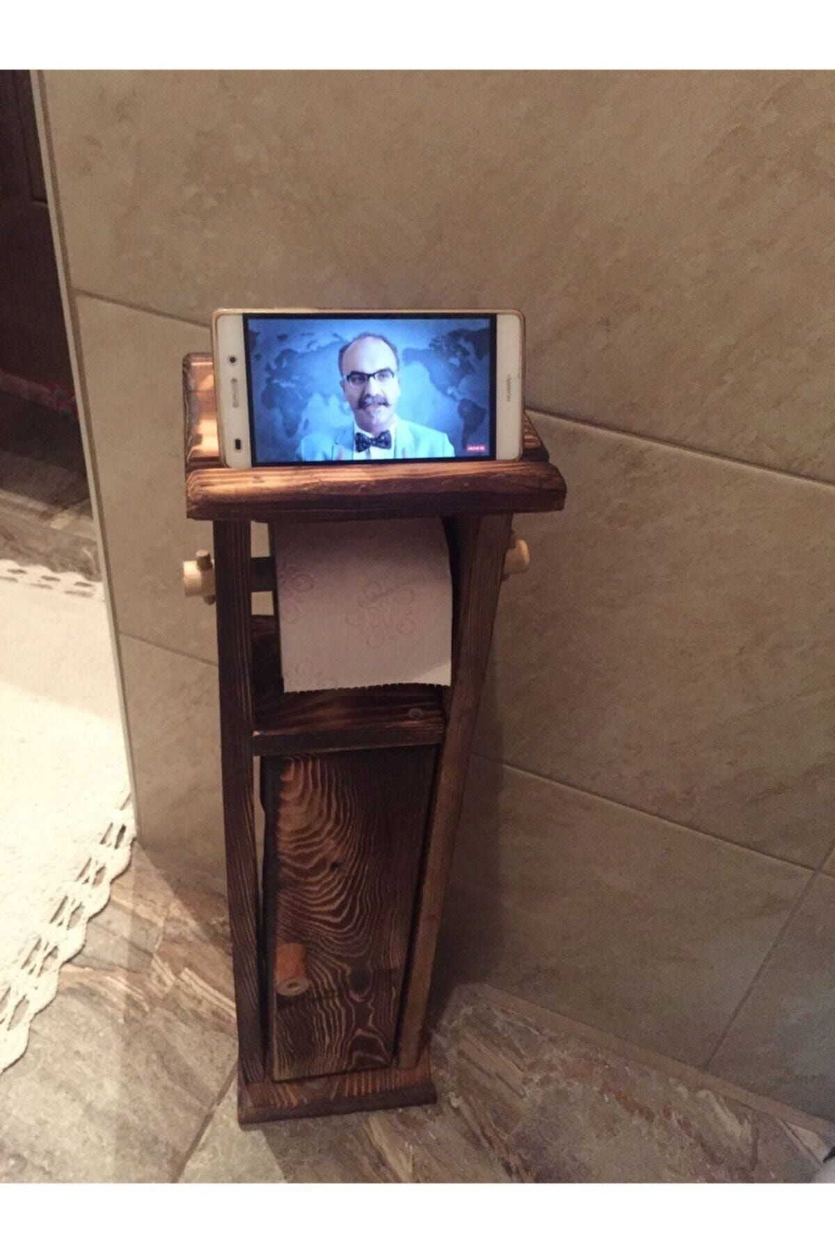 Ankaflex Ahşap Wc Kağıtlık Tuvalet Telefon Tutucu Standı Özellikli Banyo Kağıtlık