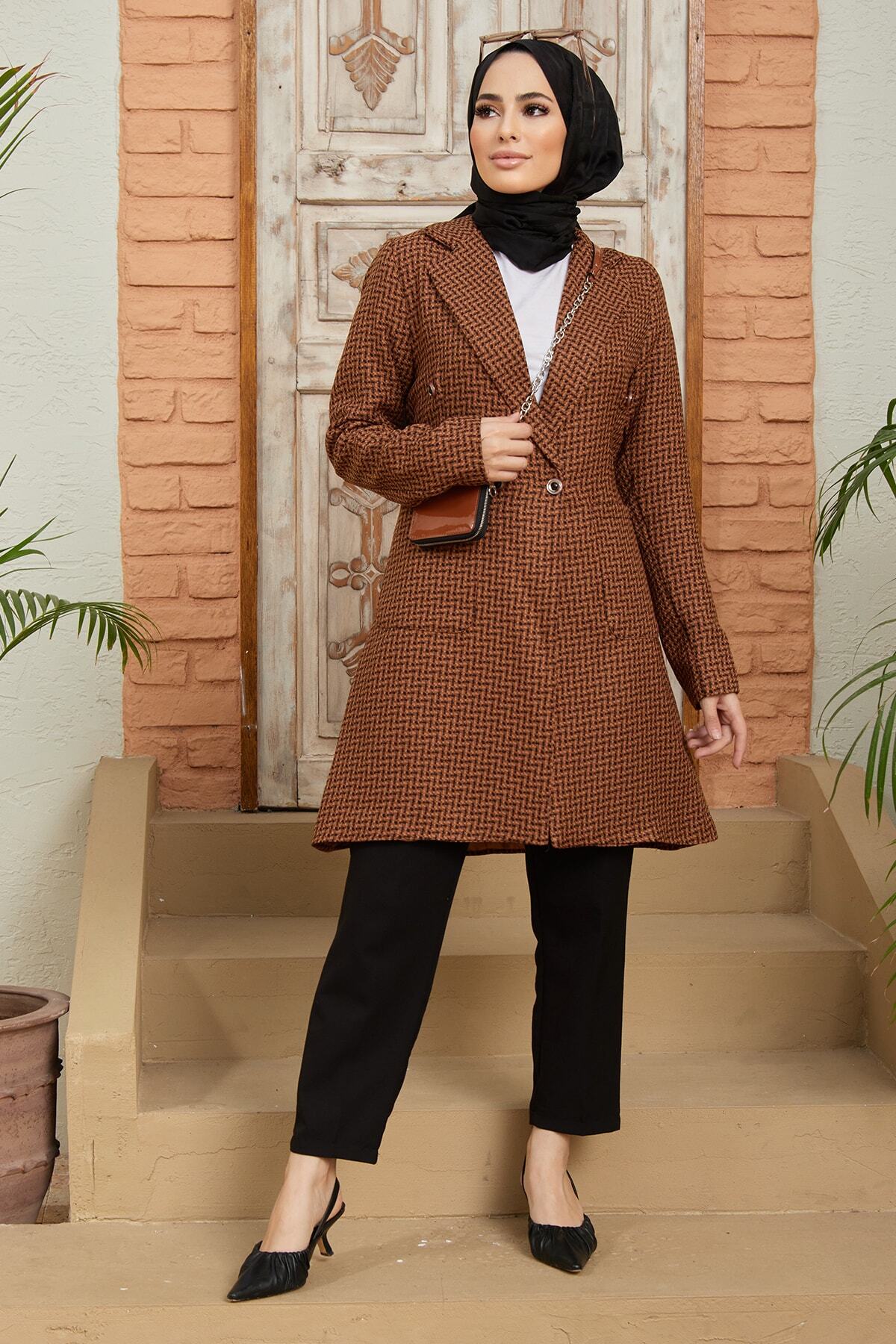 Zarif Tesettür Bahar Blazer Ceket - Camel