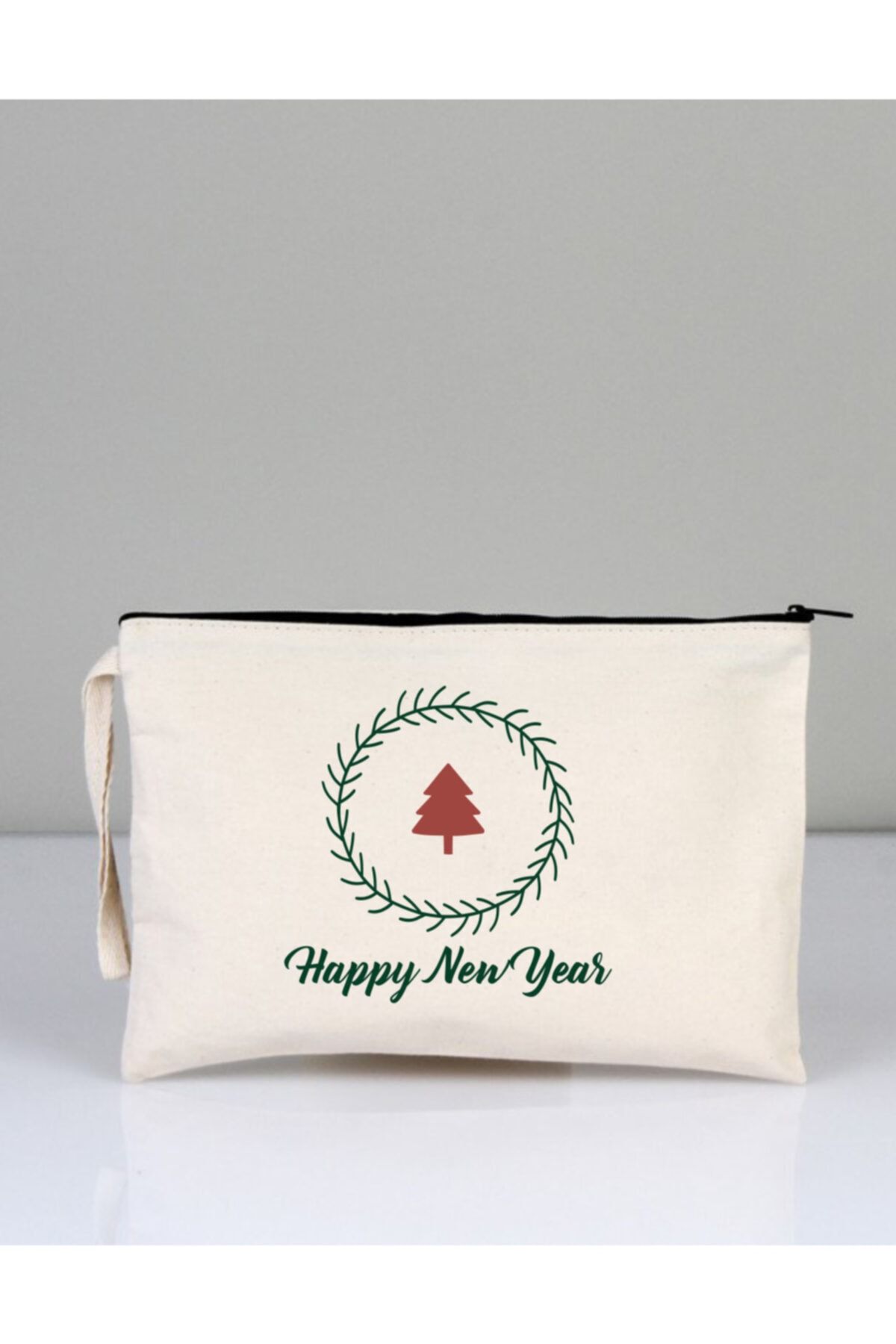 Ekorenk Yılbaşı Tek Taraf Baskılı Ham Bez Clutch Çanta 25x18 cm