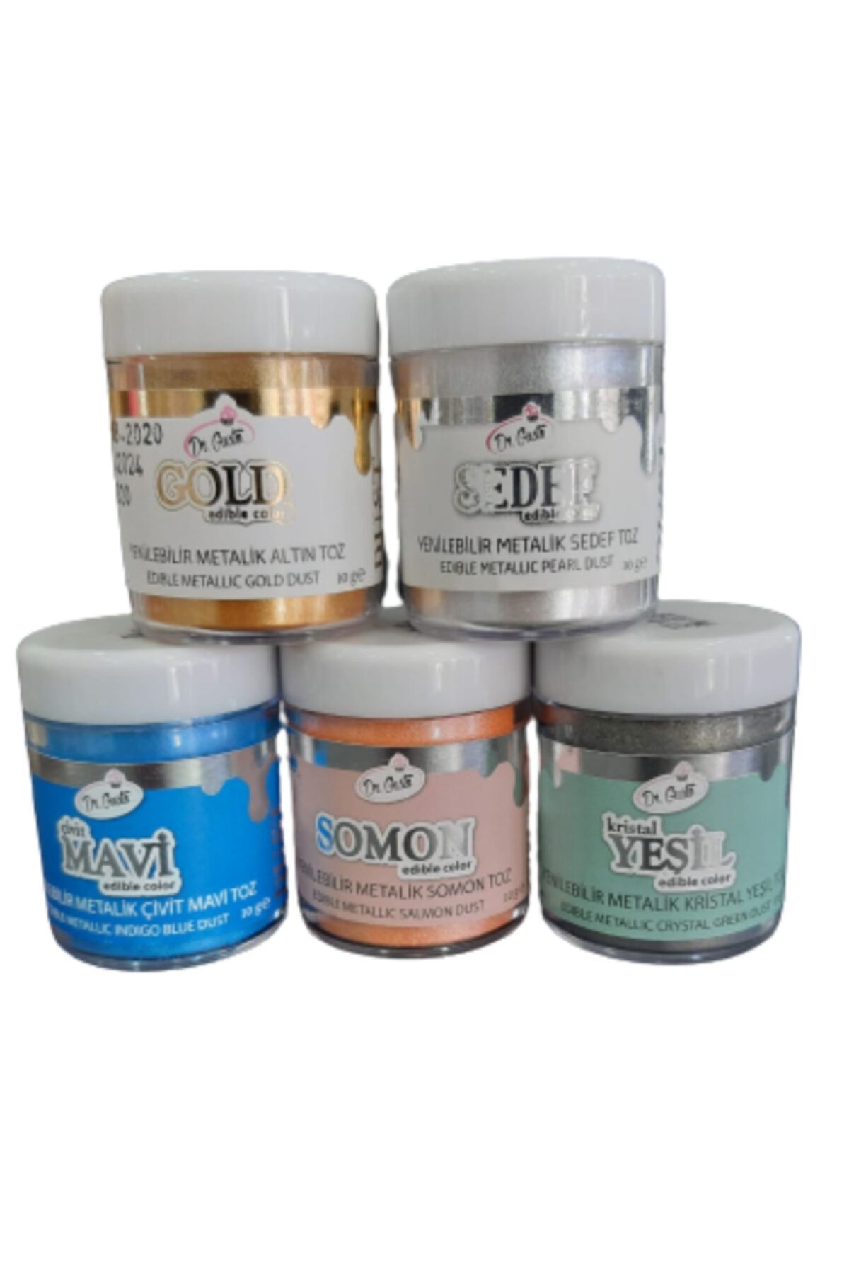 Dr. Gusto Dr Gusto 5 Li Set Gold/civit Mavi/sedef/somon/kristal Yeşil Yenilebilir Metalik Boya 10gr
