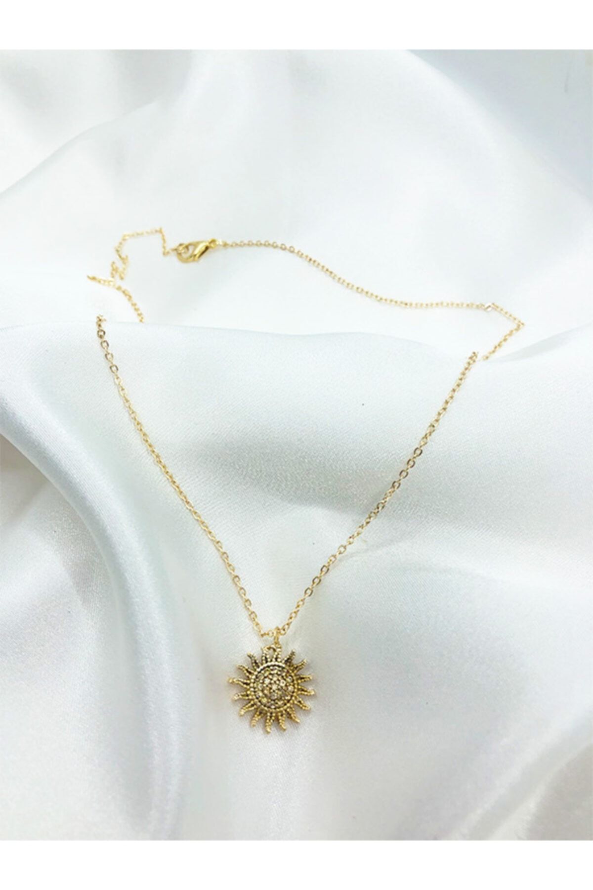 Fashion Jewellery Zirkon Taşlı Güneş Model Gold Kolye