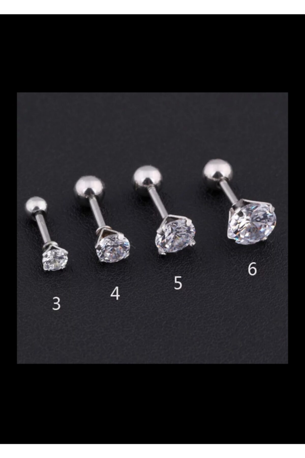 Arescollection Cerrahi Çelik 4 Boy 4 Adet Gümüş Renk Kulak Piercingi