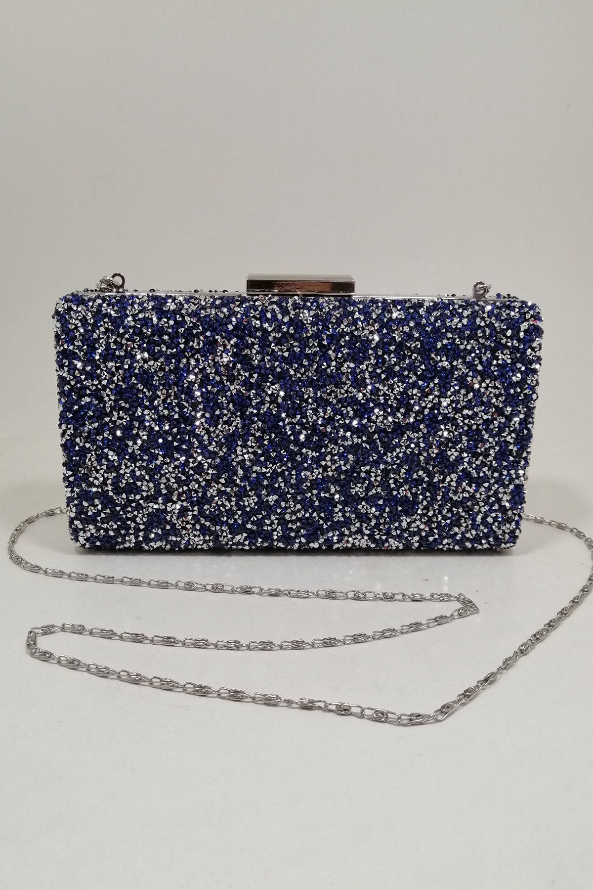 PARKTAN Gece Parlement Mavisi Kadın Taşlı Abiye Clutch Portföy Çanta