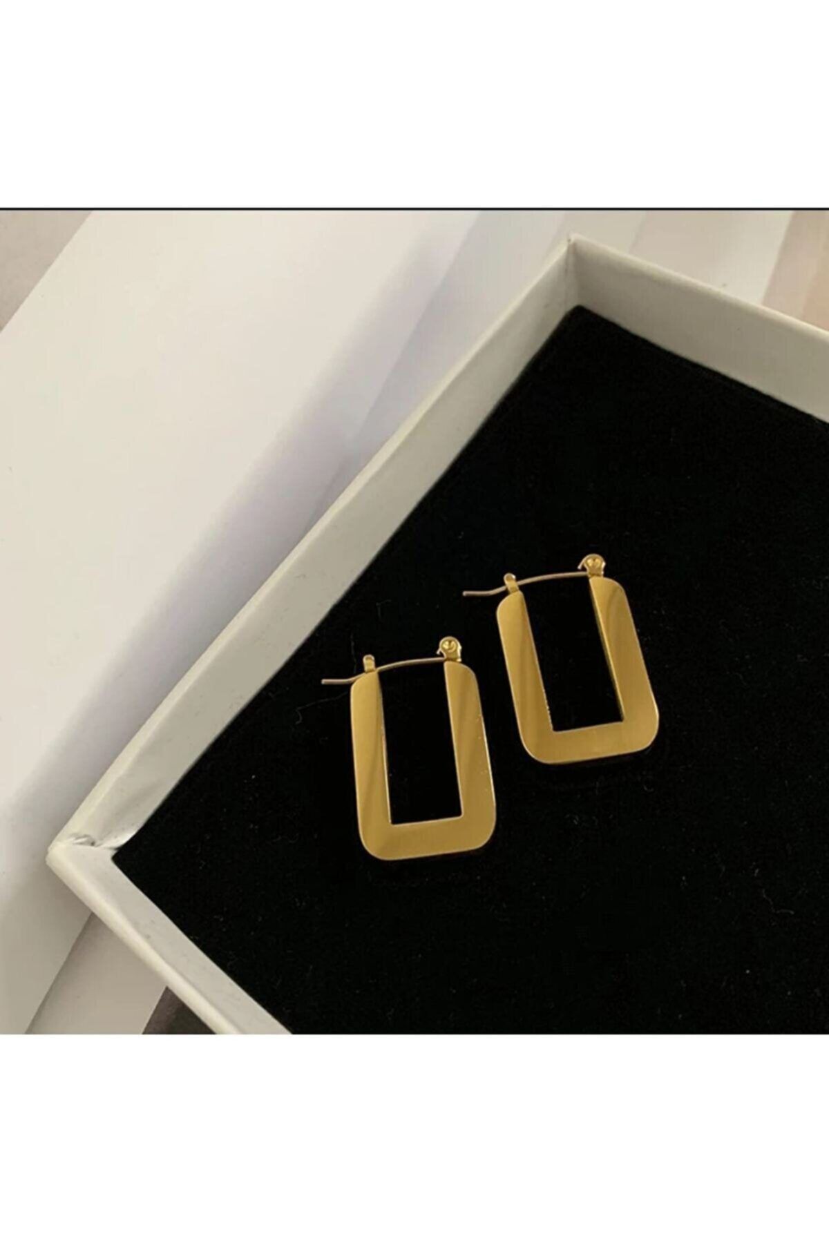 Jaida Moda Kadın Gold Cerrahi Çelik Dikdörtgen Vintage Küpe