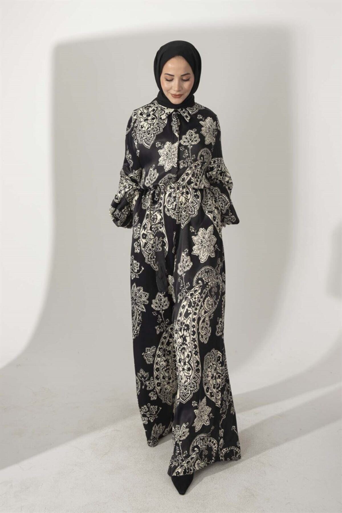 moda ala Saten Desenli Tulum Siyah