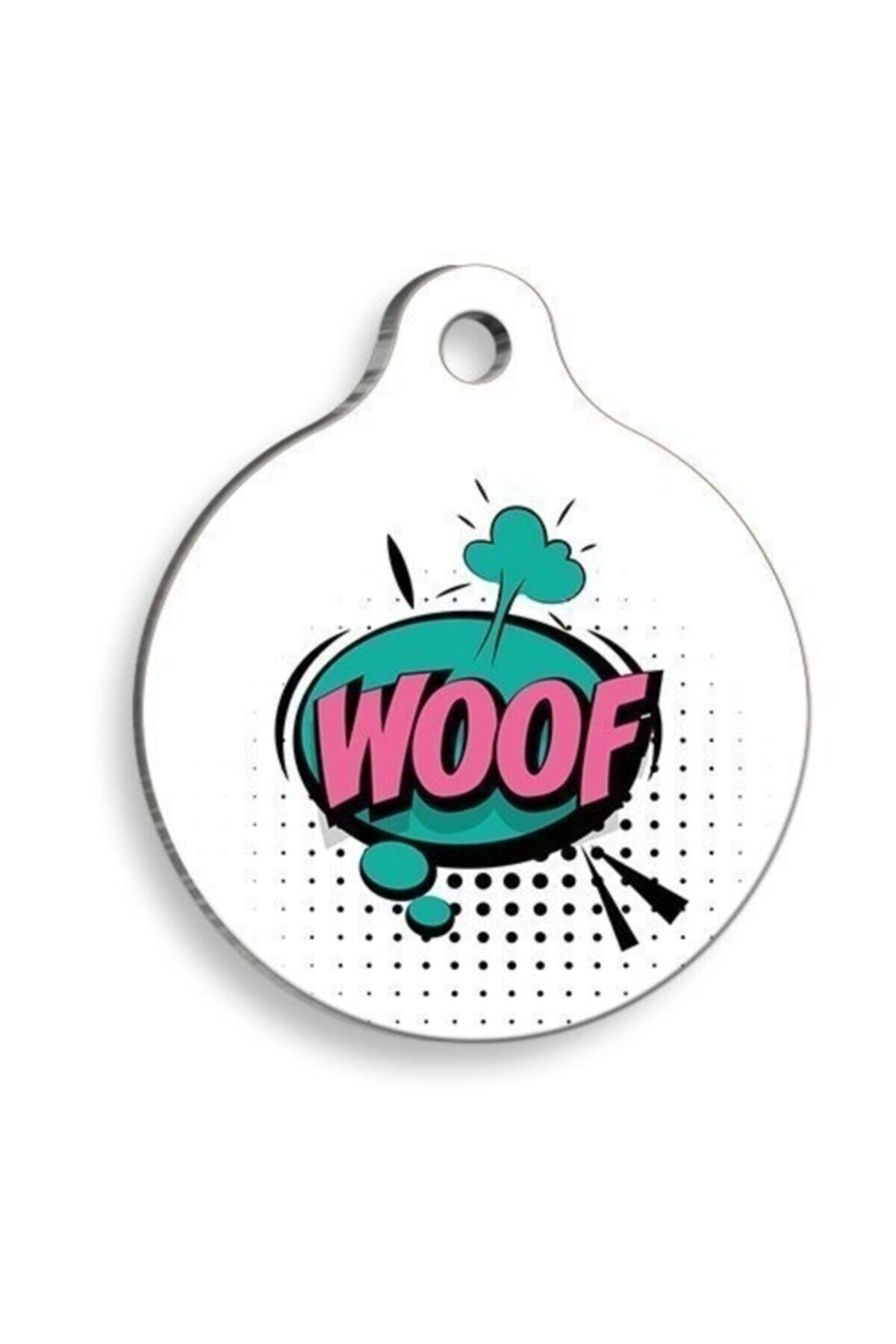 altın pati Woof Balonlu Yuvarlak Köpek Künyesi