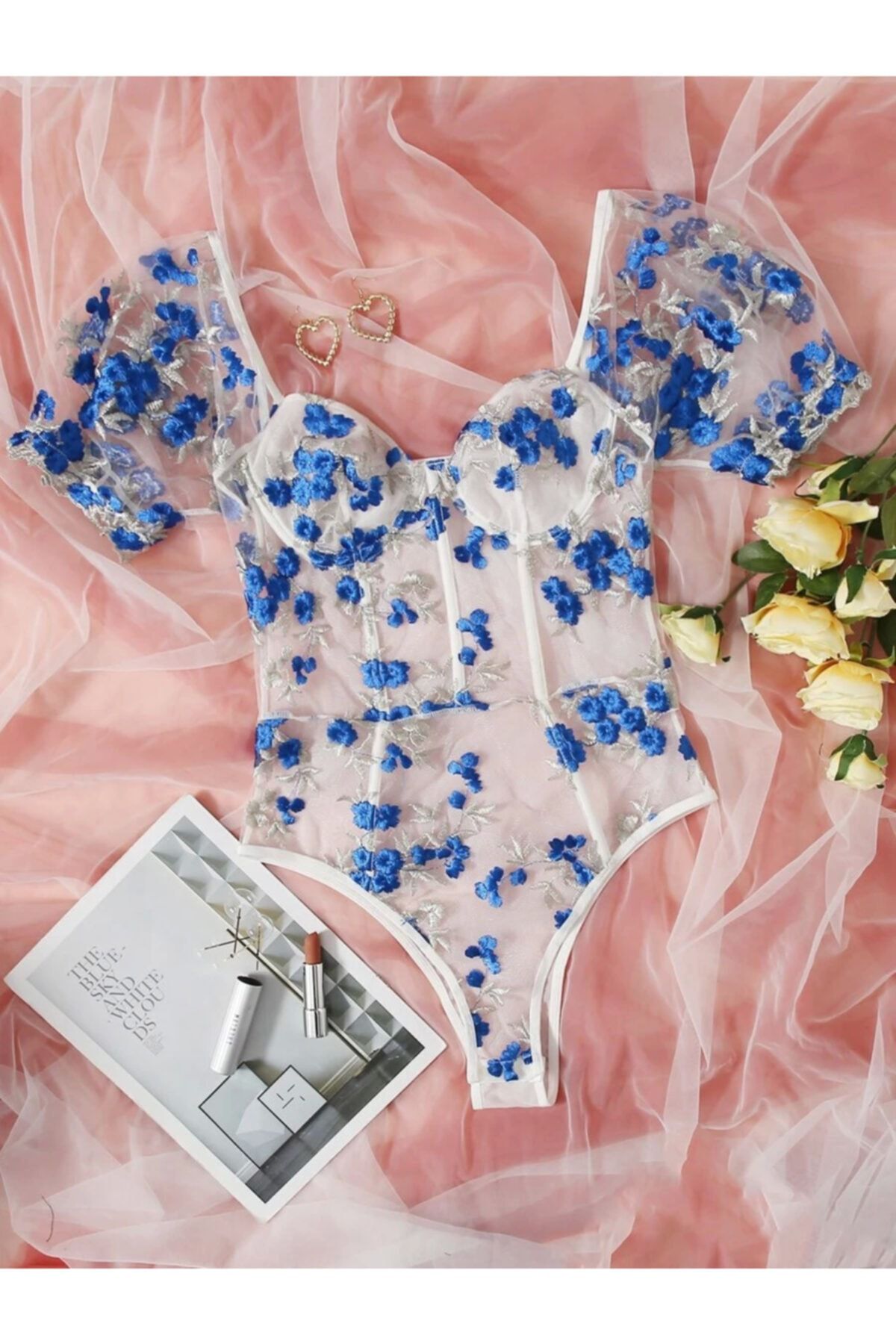 Afalina Çiçek Işlemeli Örgü Teddy Bodysuit