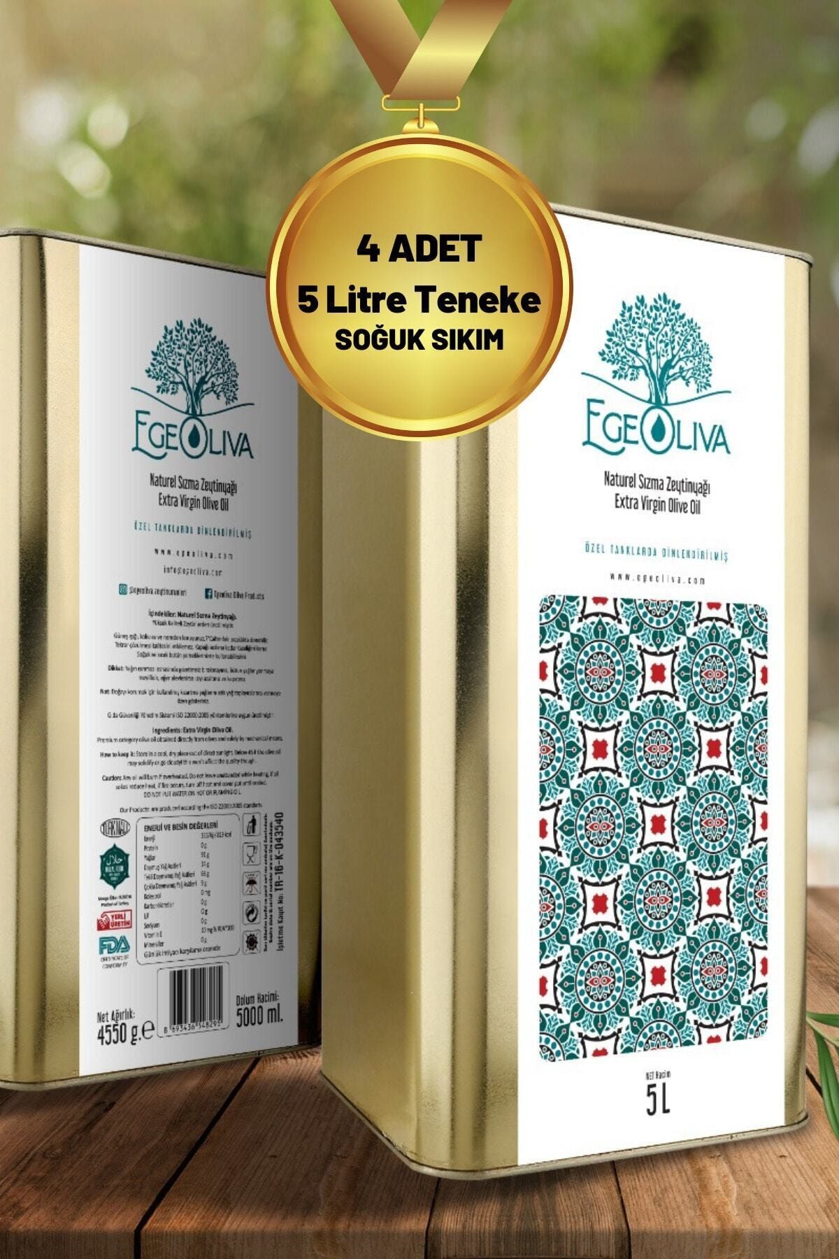 EGEOLIVA Zeytinyağı 4 Adet 5 Litre Erken Hasat Natürel Sızma Kuzey Ege Özel Seri