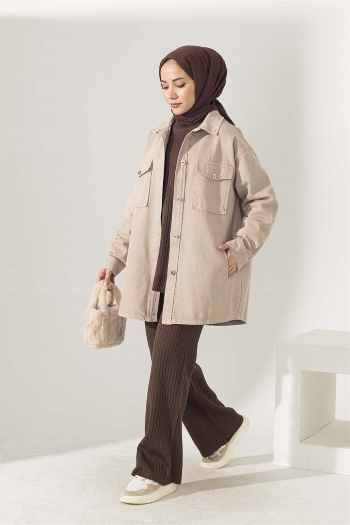 moda ala Aref Denim Ceket Bej