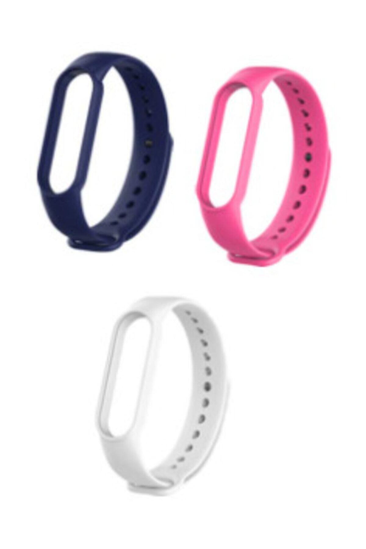 Tiegem Mi Band 5/6 3 Lü Set Kombinli Akıllı Bileklik Kordonu 3m Kordon Pembelacivertbeyaz