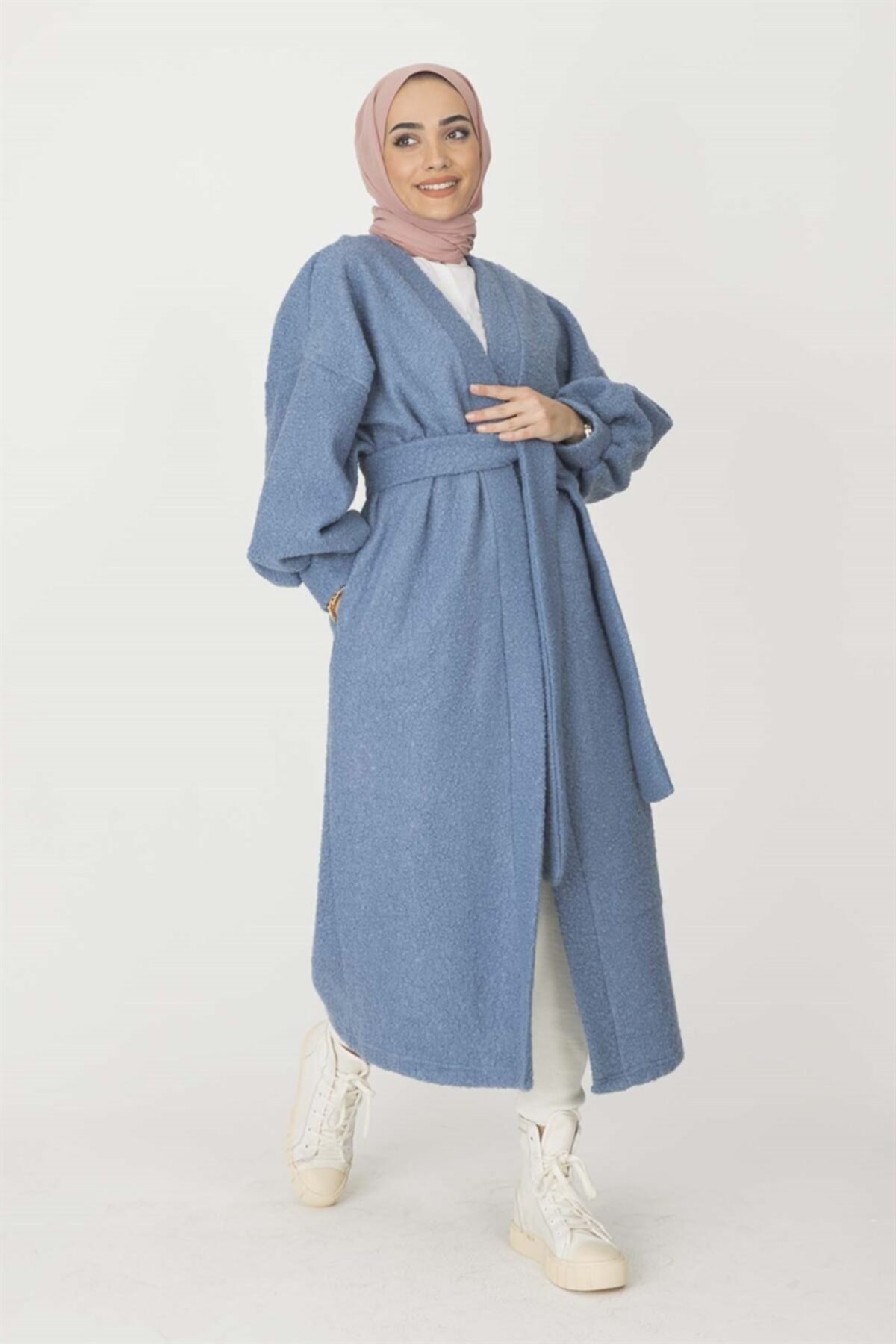 moda ala Oversize Uzun Kaban Bebe Mavisi