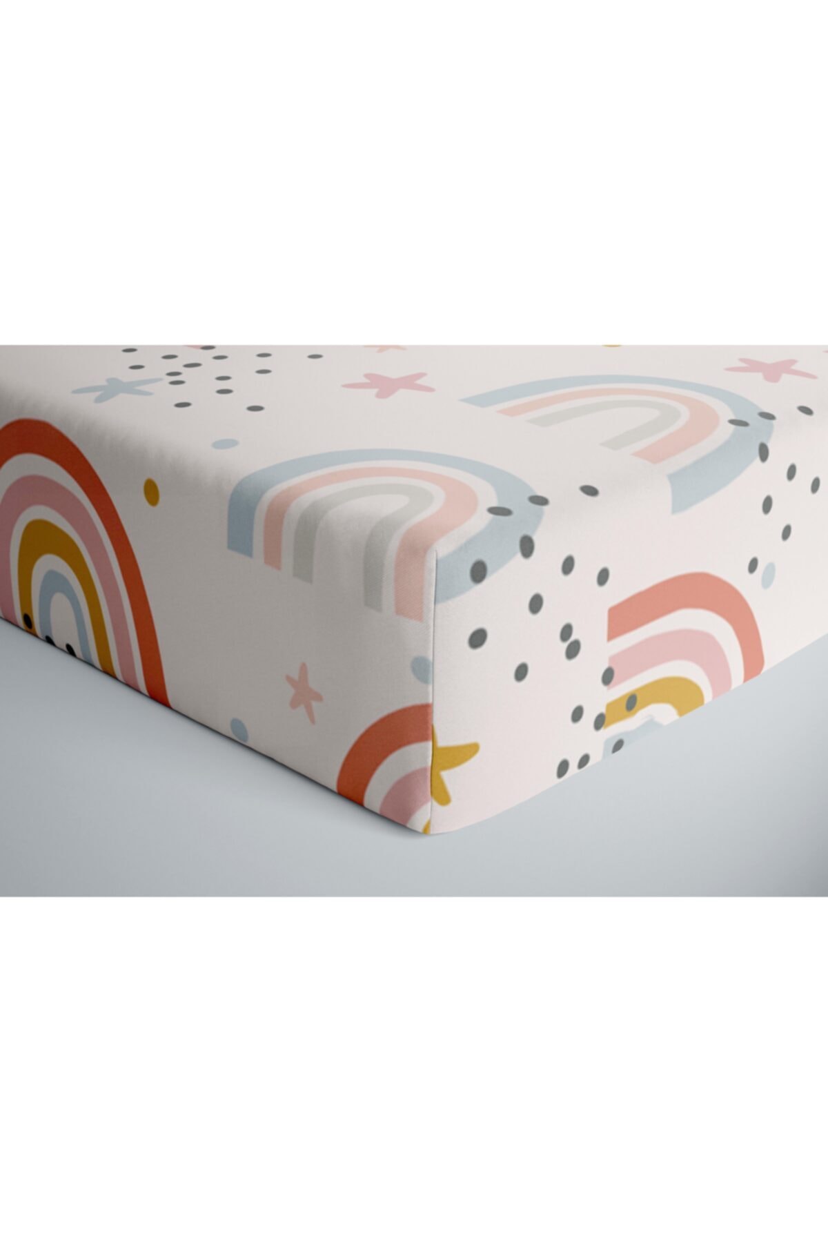Neym Design Gökkuşağı Temalı Pamuk Saten Lastikli Çarşaf (80x180)