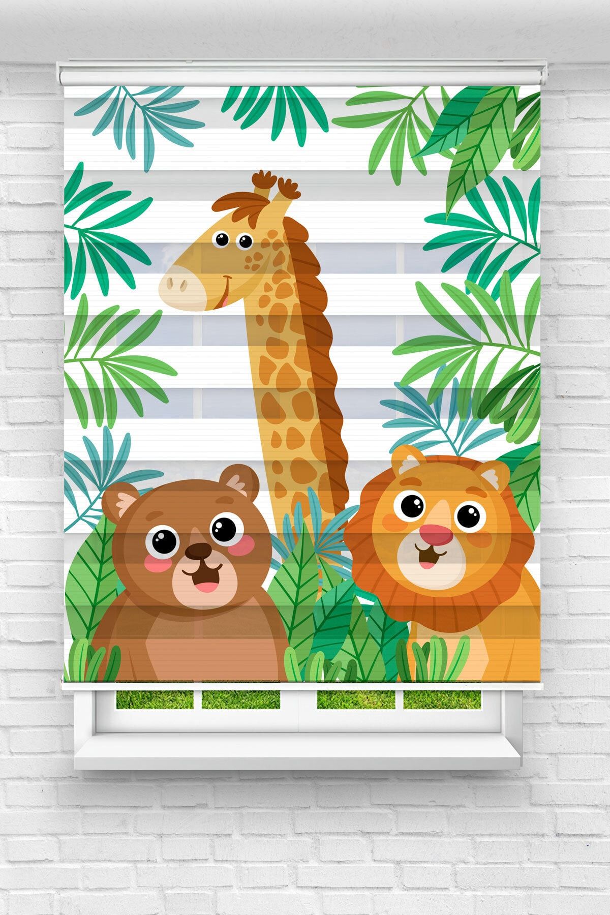 Güneş Halı ve Perde Safari Hayvanları Baskılı Perde - Çocuk Odası Perdesi - Stor Zebra Perde