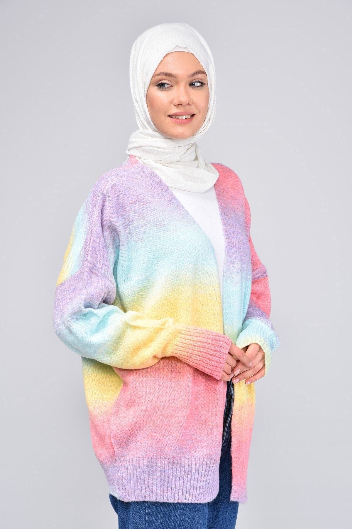 TEORA FASHION Raınbow Ipek Iplik Oversıze Hırka