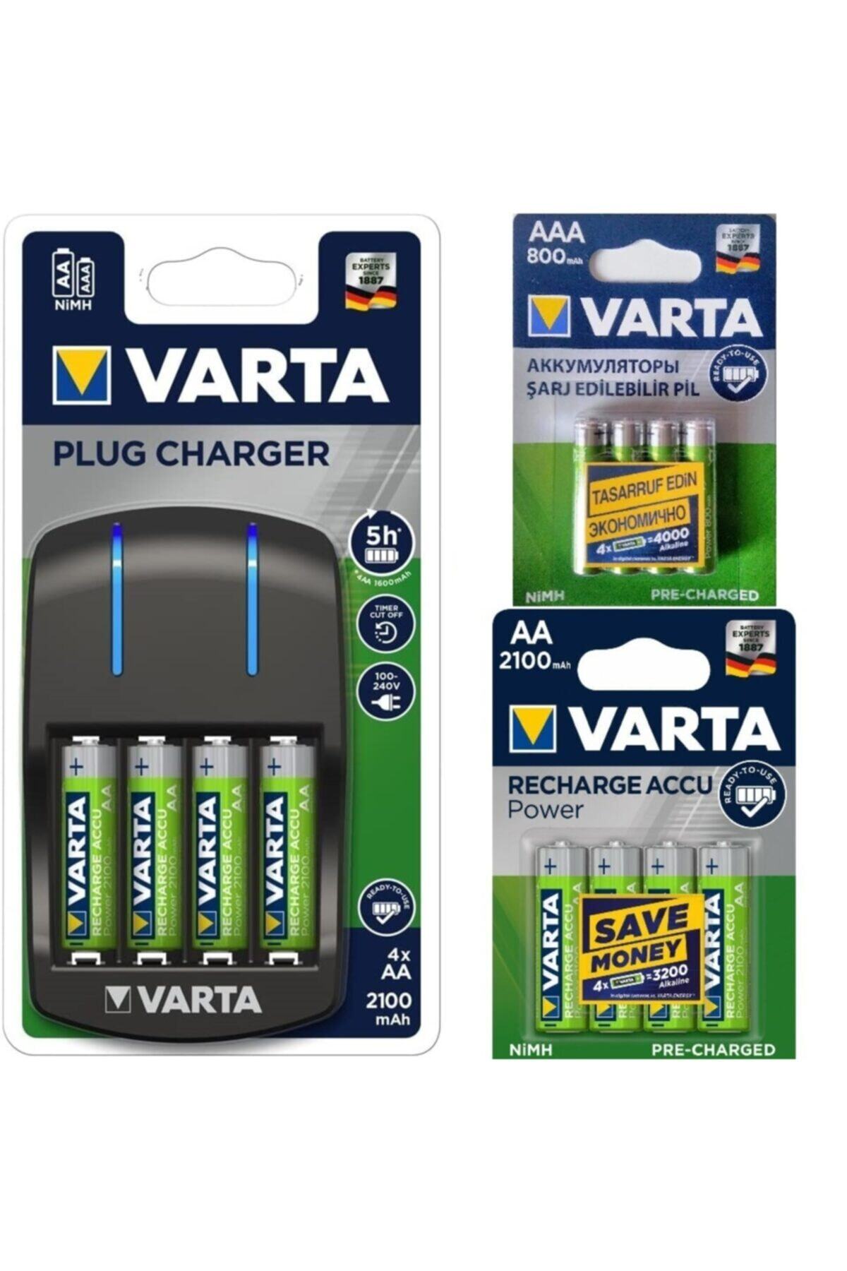 Varta Plug Charger Şarj Cihazı+8 Adet 2100mah Aa Şarjlı Kalem Pil+4 Adet Aaa Ince Pil(toplam 12 Ad.)