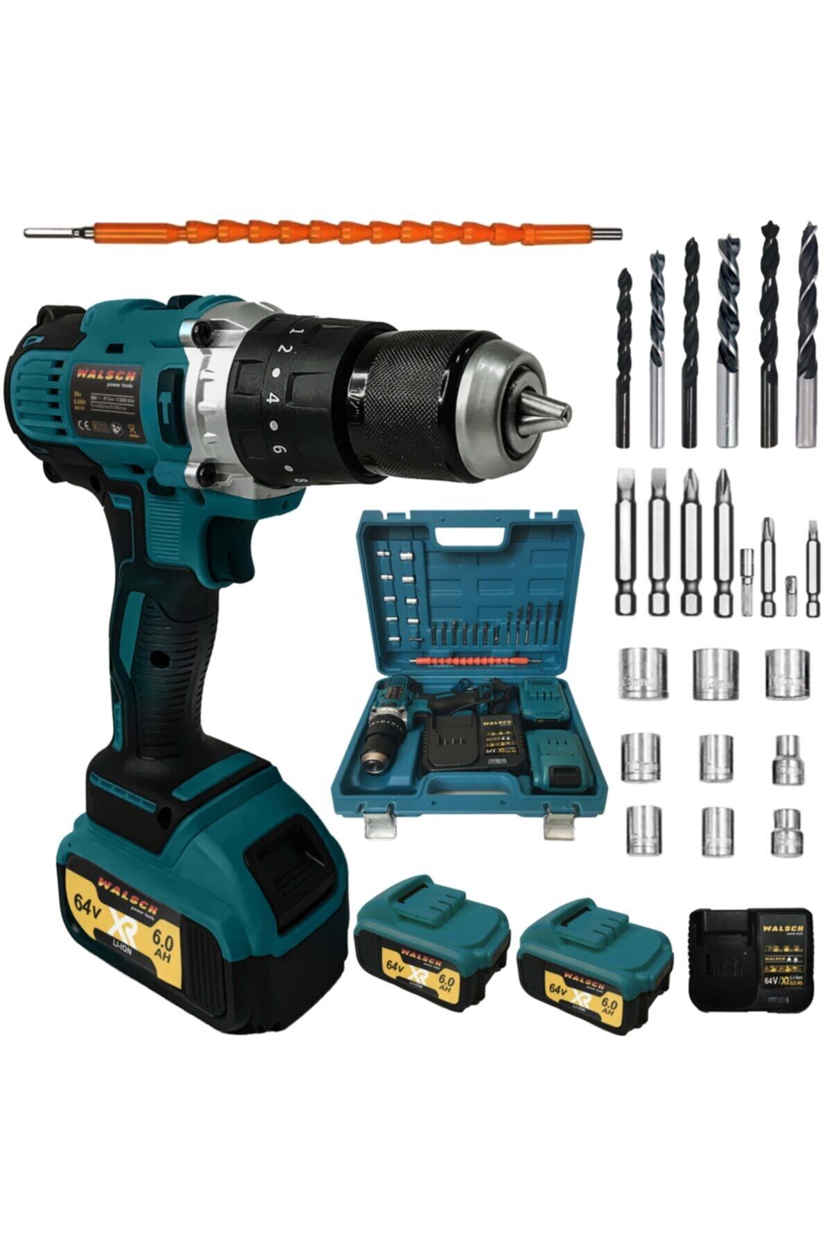 WALSCH Deutschen Marke Aufgeladene Bohrer  64v 6.ah Alman Markalı Darbeli Şarzlı Matkaplar