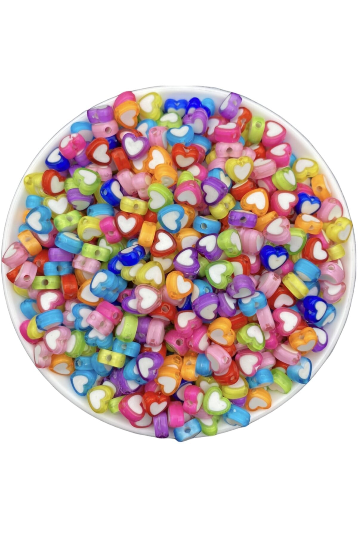 Hedef Bijuteri 25 gr Içi Beyaz Karışık Renkli 8mm Kalp Model Akrilik Boncuk ,takı Yapım Boncuğu (25GR, 140 ADET)
