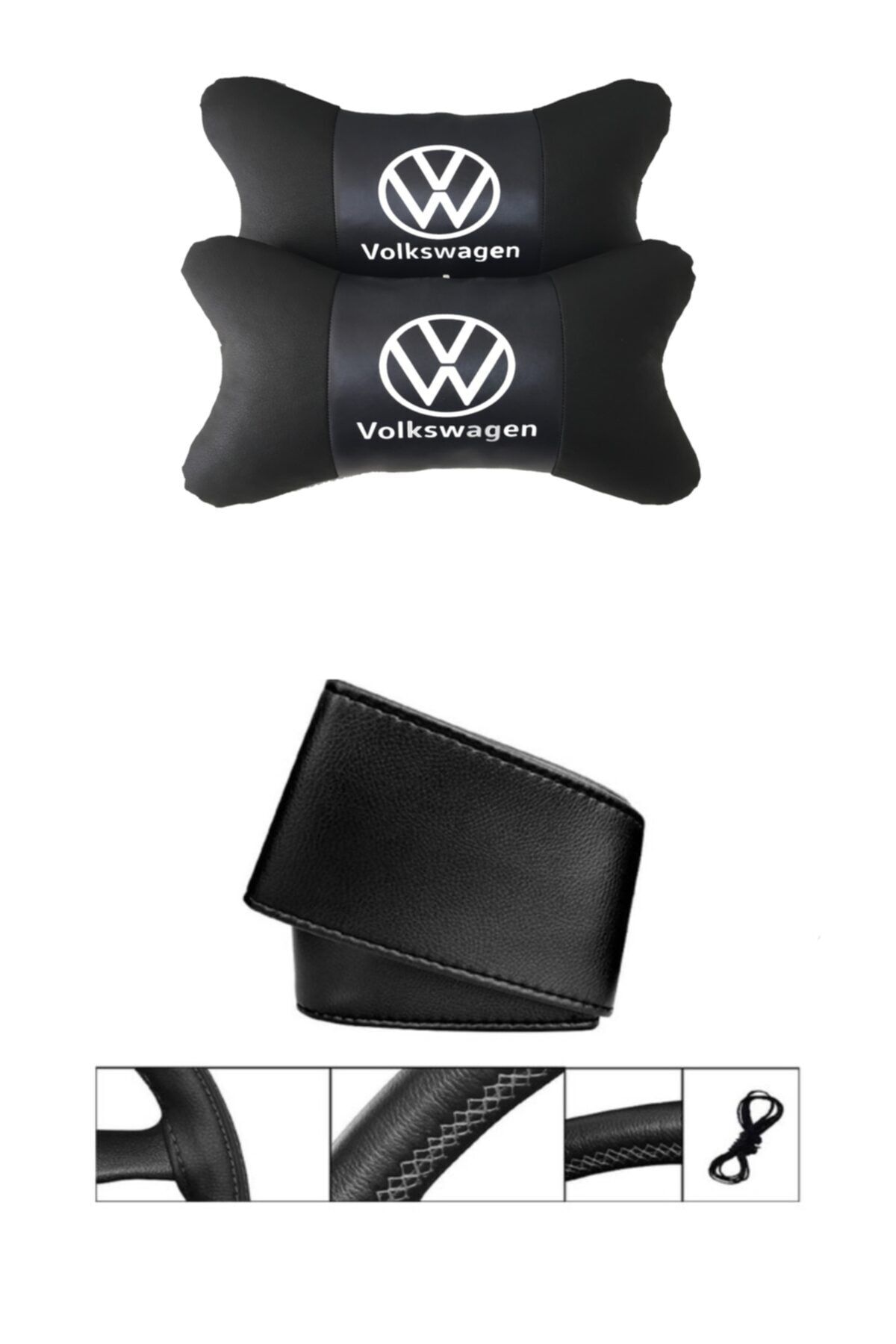AYAZGURUP Volkswagen Transporter Dikmeli Uyumlu Direksiyon Kılıfı + 5d Ortopedik Boyun Yastığı (2li Set)