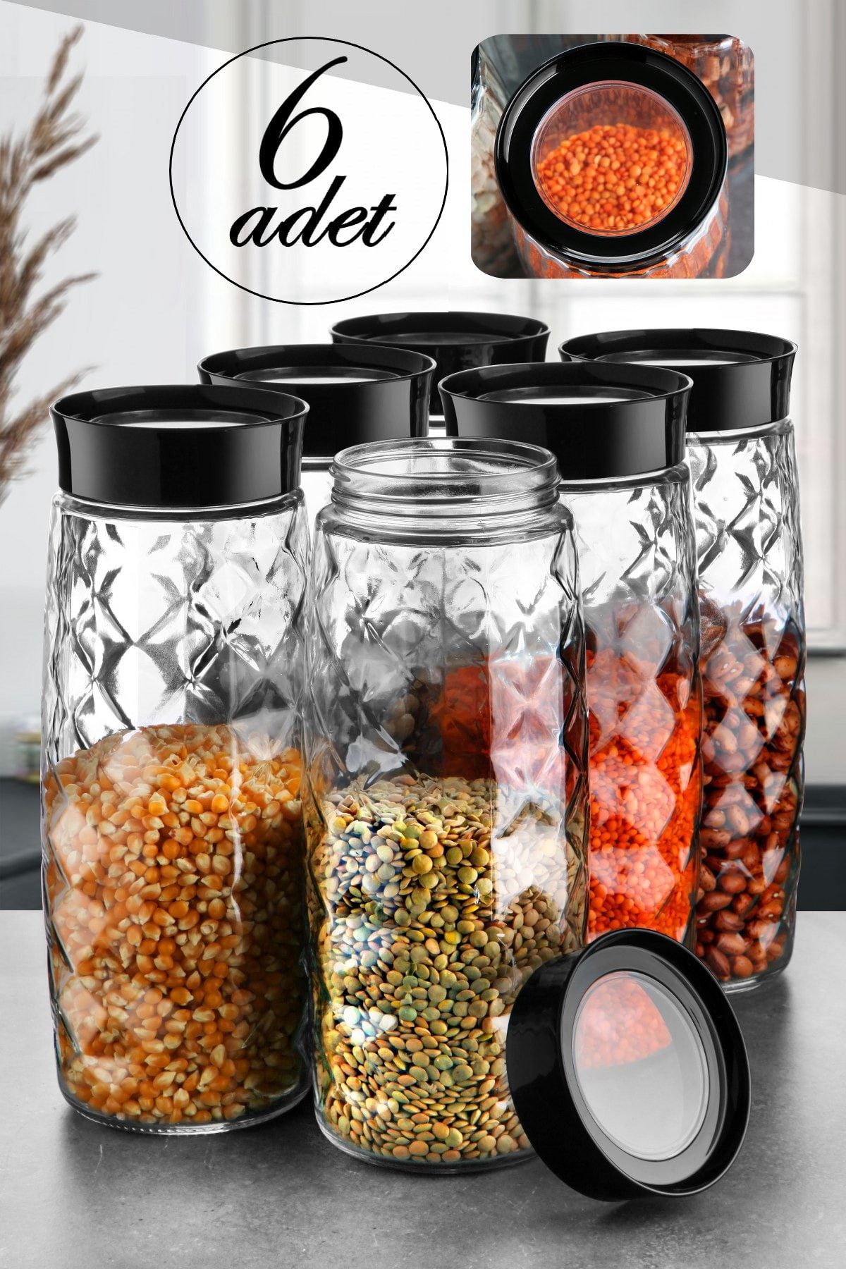 Kitchen Life 6 Adet Mega Boy Cam Kavanoz Seti 1600 Ml