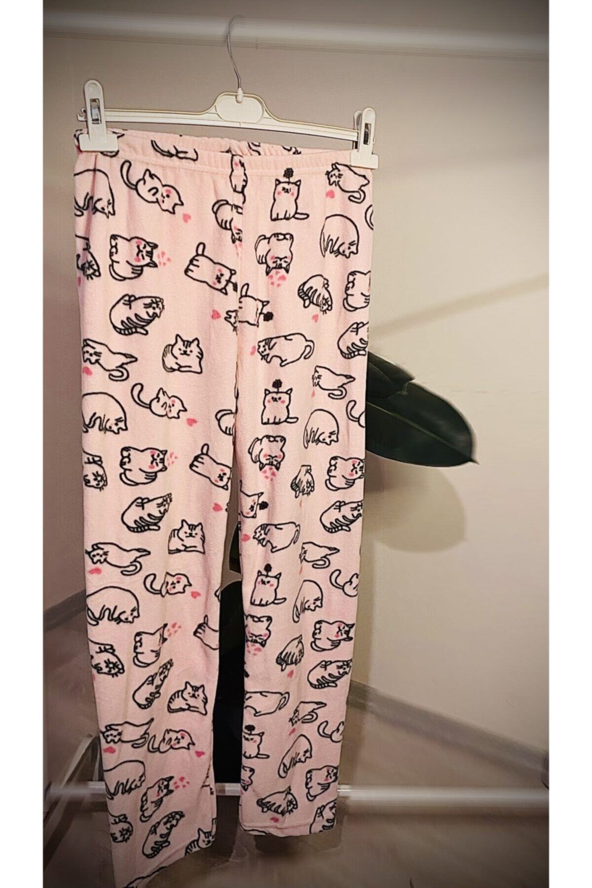 pijamahouse Kadın Pembe Kedili Polarlı Pijama