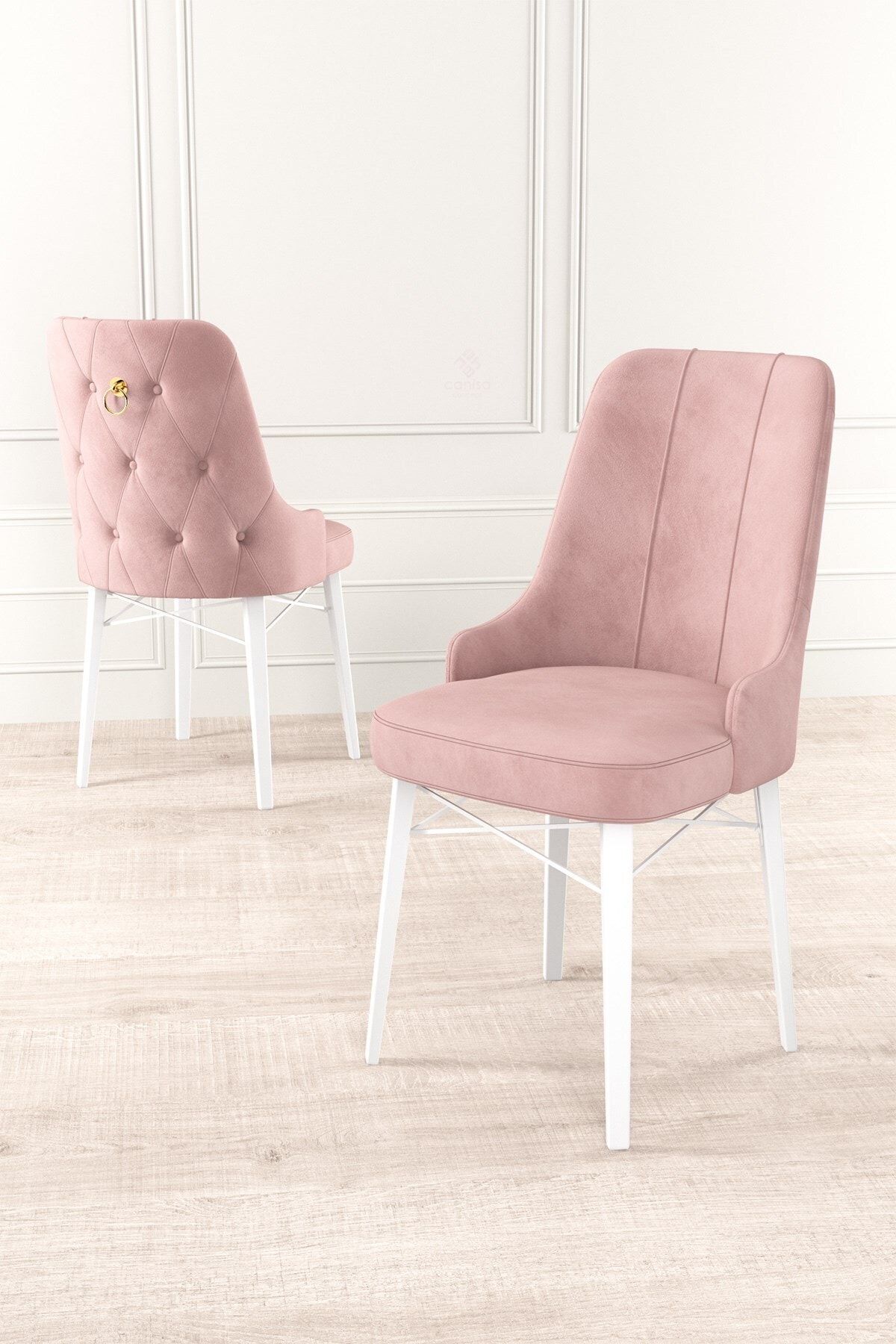 Canisa Concept Vega Serisi, 1.sınıf Babyface Kumaş, Pembe Sandalye, Beyaz Gürgen Ayak