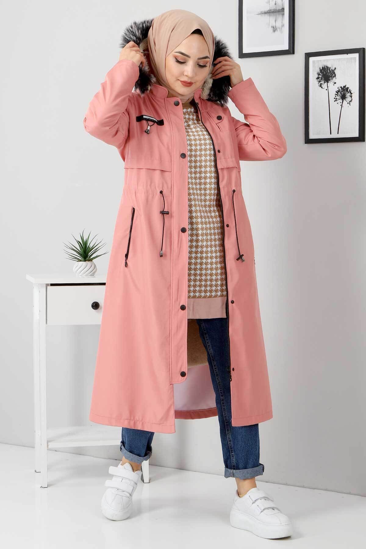 Tesettür Dünyası Fleto Cepli Mont Tsd211130 Pembe