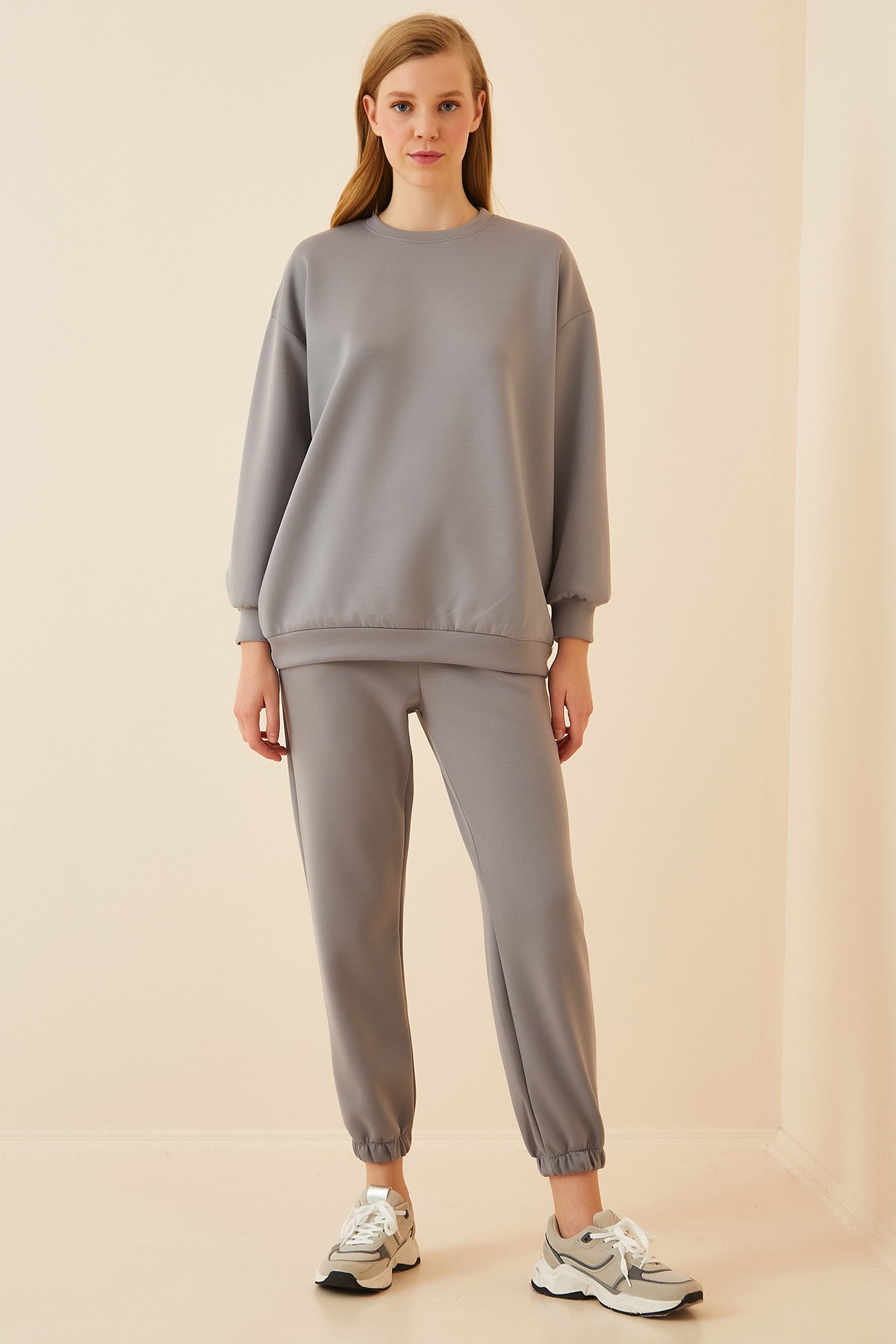 Happiness İst. Kadın Gri Oversize Basic Eşofman Takımı  FN02930