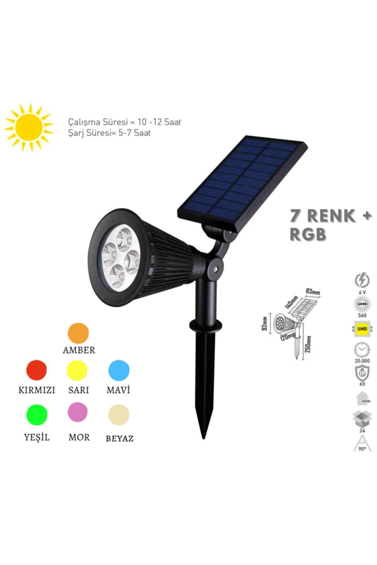 E.O.T 7 Renk Rgb- 10 Watt Solar Güneş Enerjili Kazıklı Çim Armatür Slc7