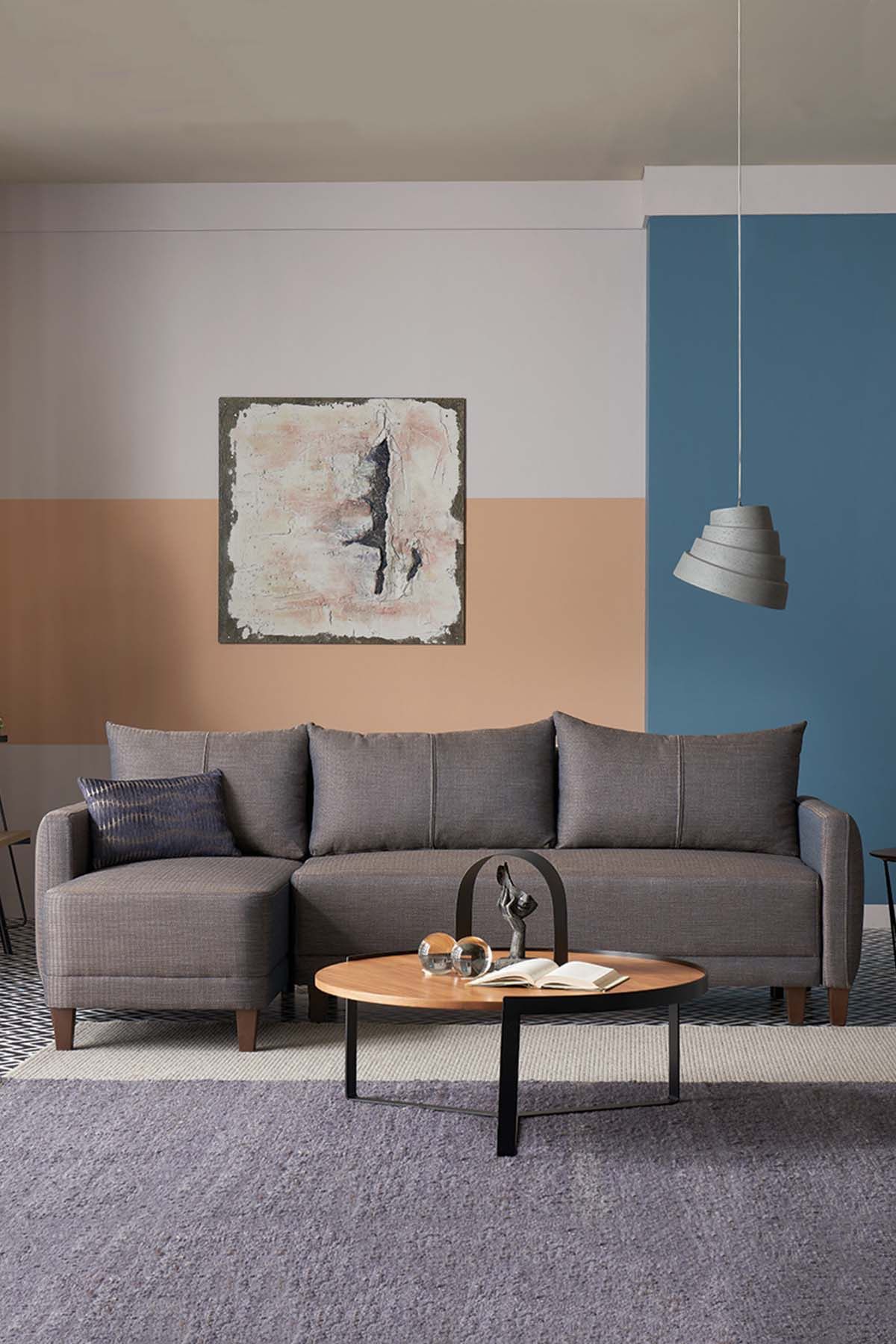 Enza Home Smart Yataklı Köşe Takımı - Büyük -kahve Mavi