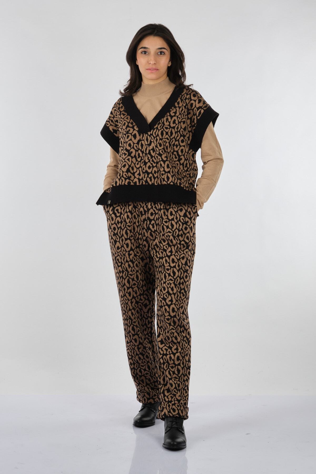 Naar Leopar Desenli Kolsuz Camel Bayan Süveter 21231703