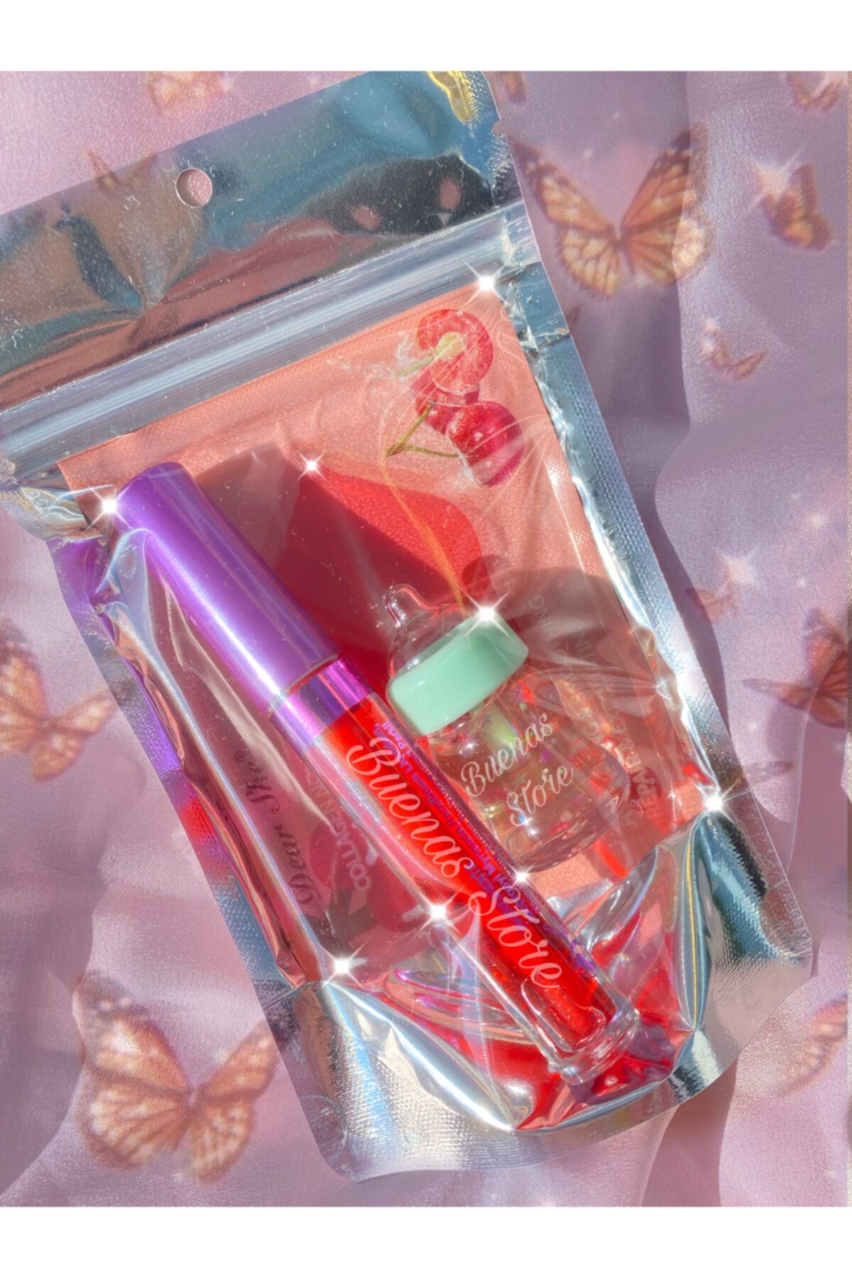 buenas store Lip Gloss Lip Balm & Sihirli Ruj Dudak Bakım Set