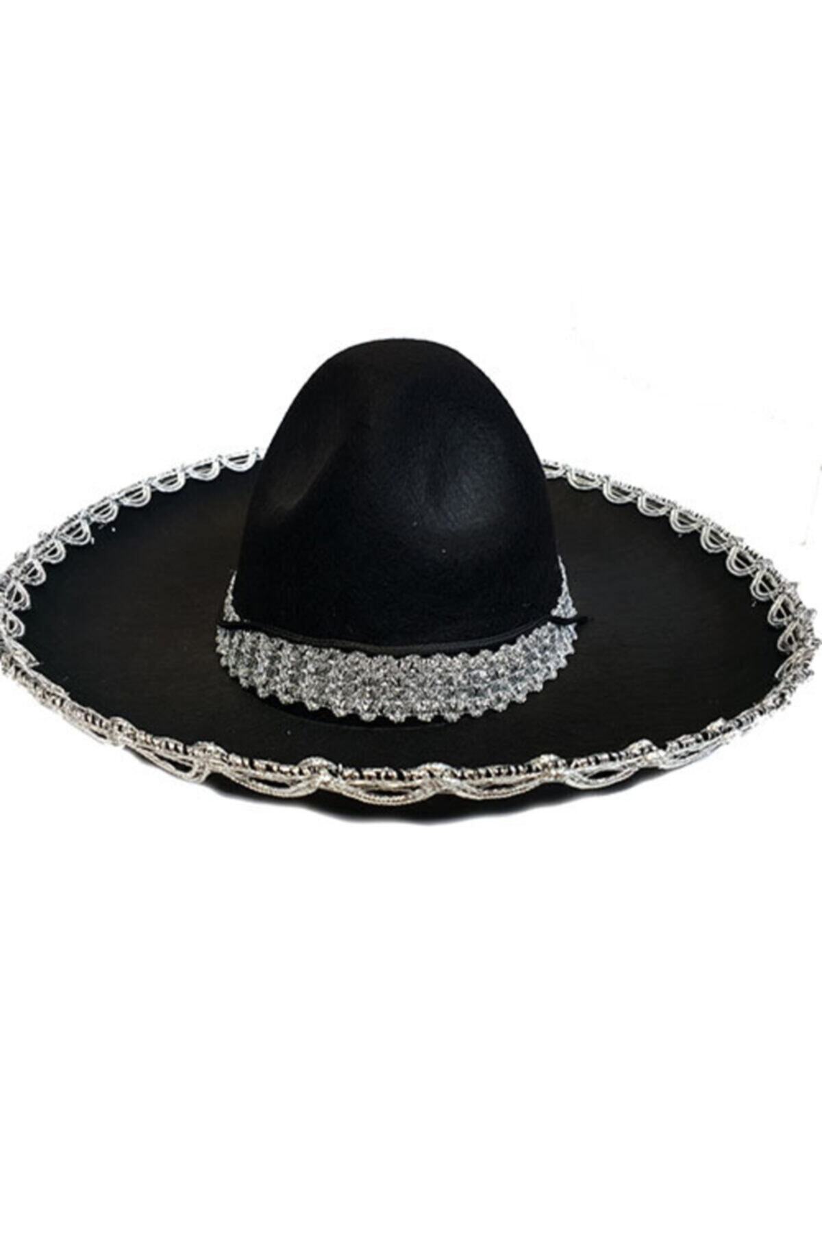 angel store Gümüş Renk Şeritli Meksika Mariachi Latin Şapkası 55 Cm Çocuk
