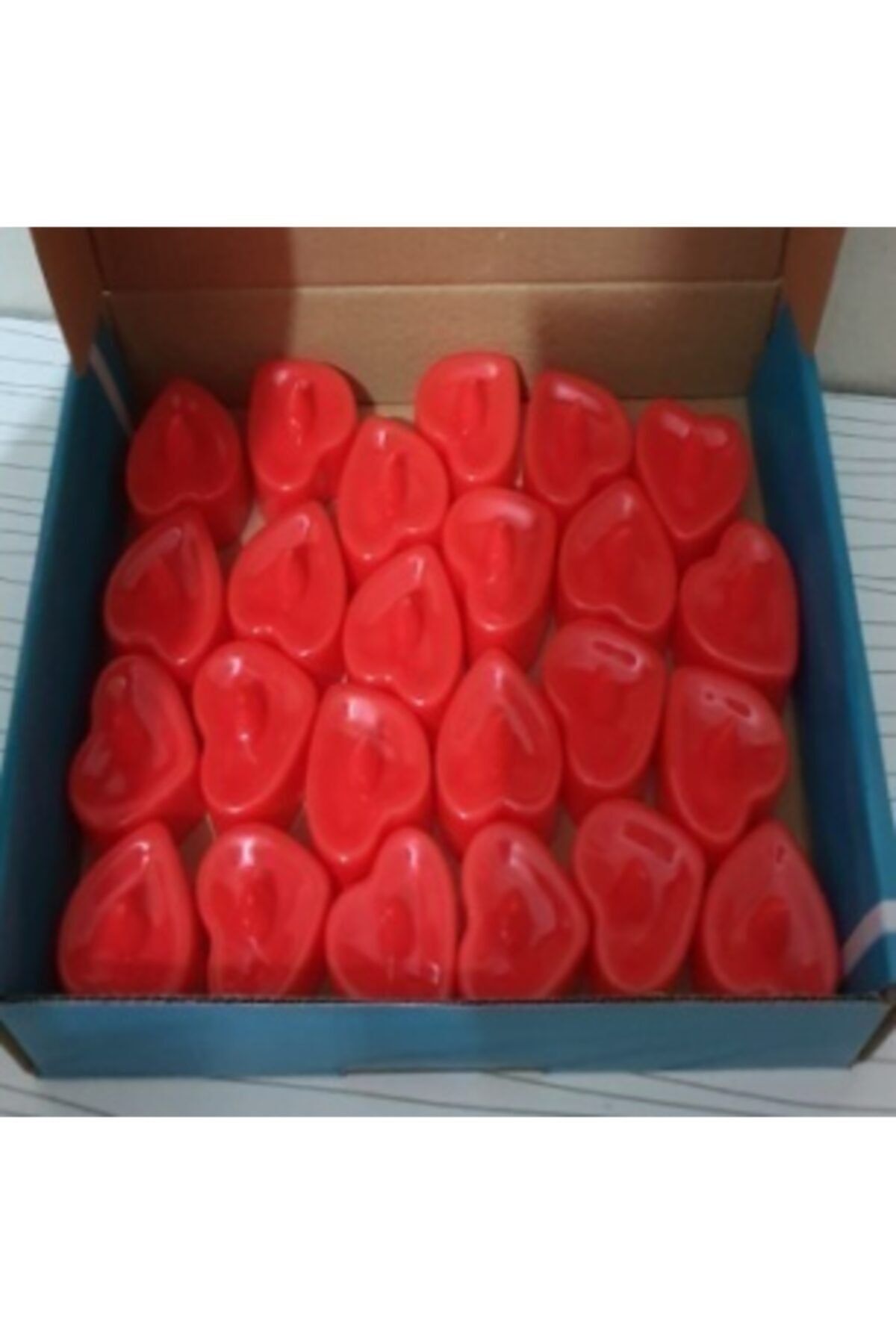 angel store Led Işıklı Kalp Şekilli Kırmızı Mum 24'lü Paket