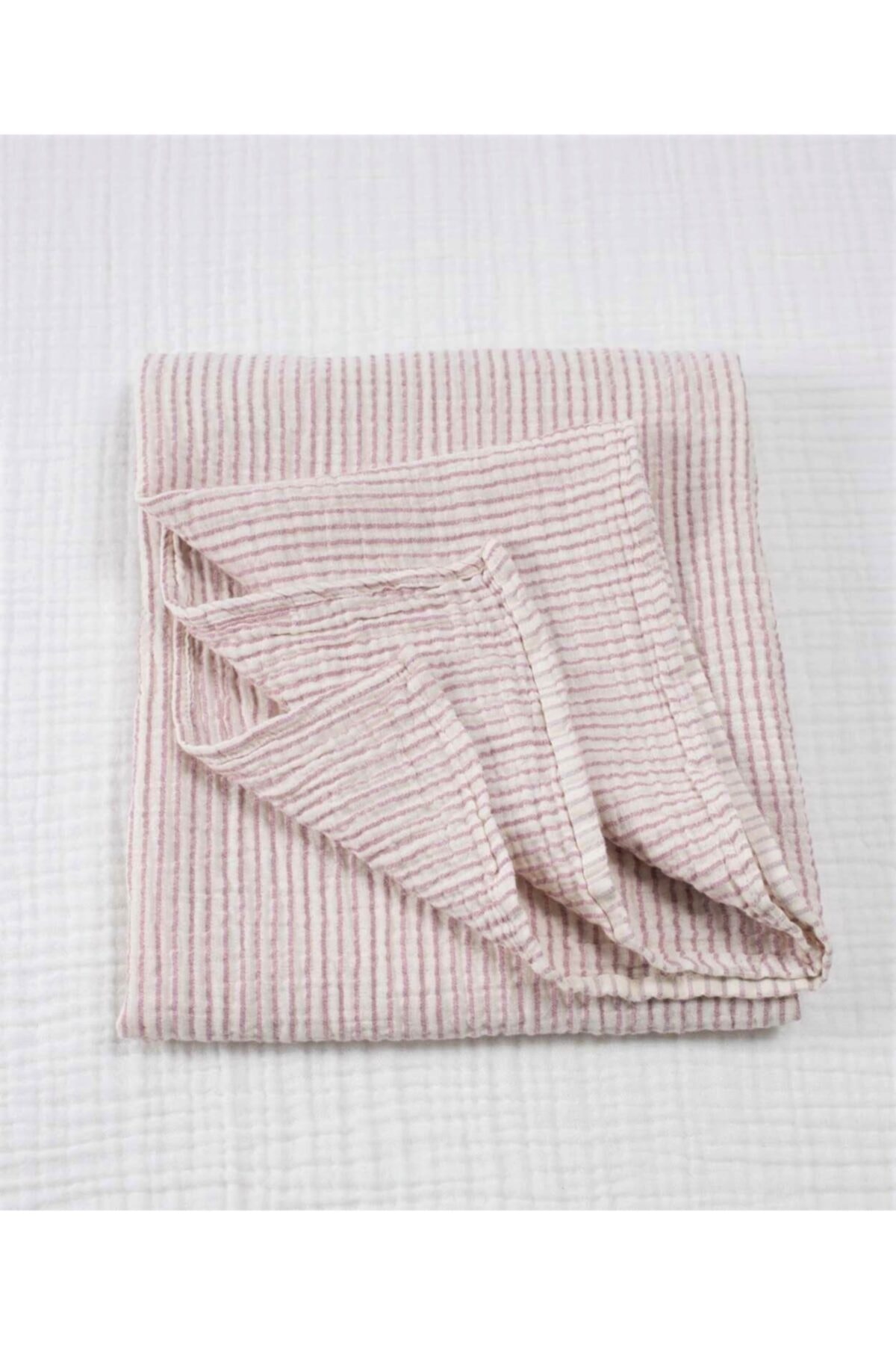 Cigit Çizgili Müslin Battaniye 90x100 Cm Gül Kurusu Çizgili