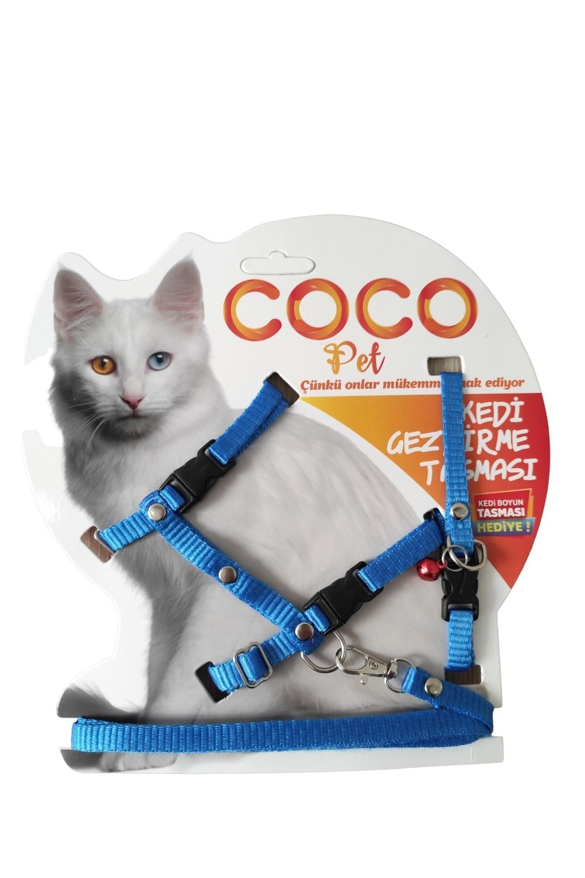 Cocopet Kedi Gezdirme Tasma Seti Kedi Bel Göğüs Tasması Mavi Kedi Boyun Tasması Hediye