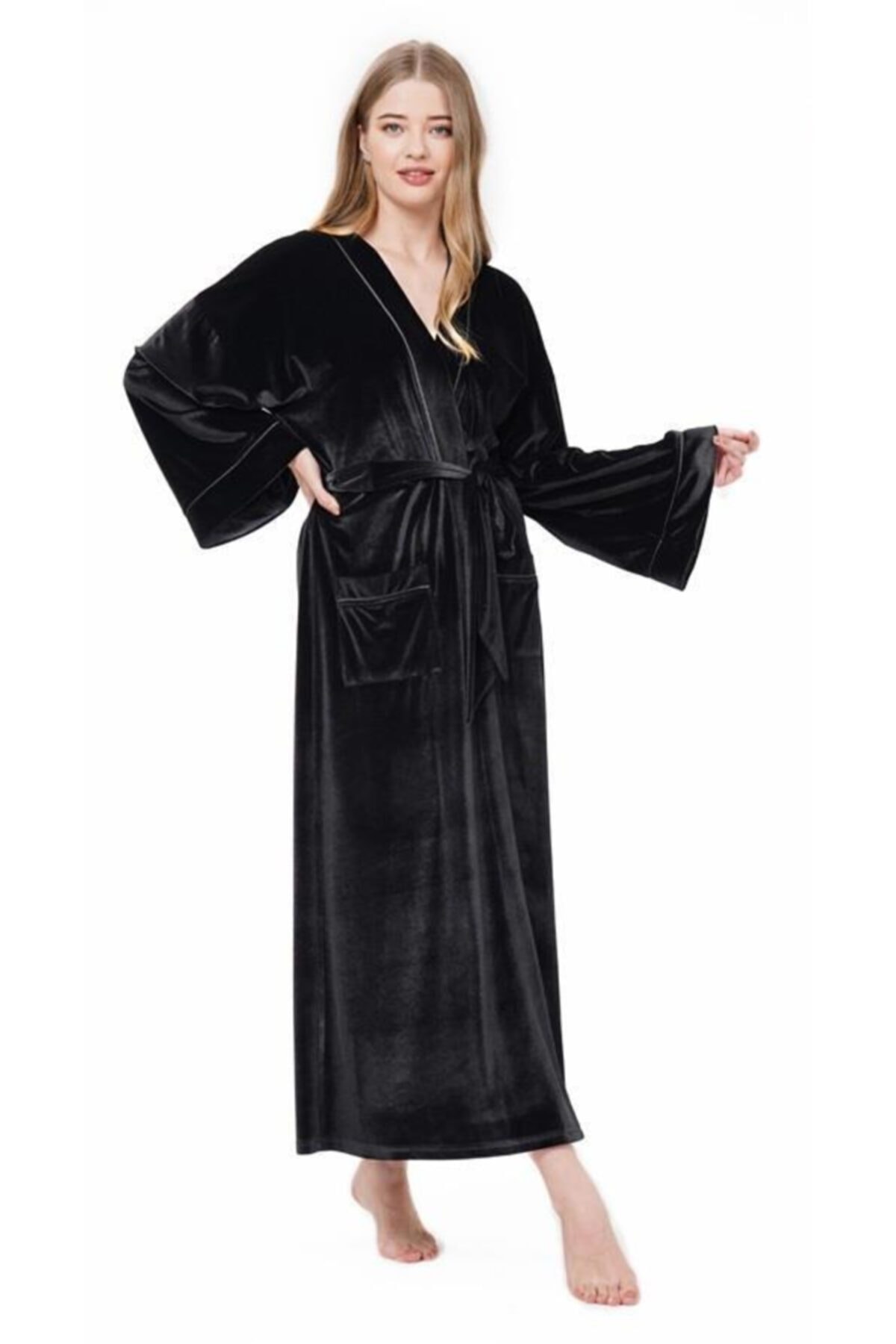 Cossy By Aqua Aqua 22051 Kadın Kadife Sabahlık -siyah