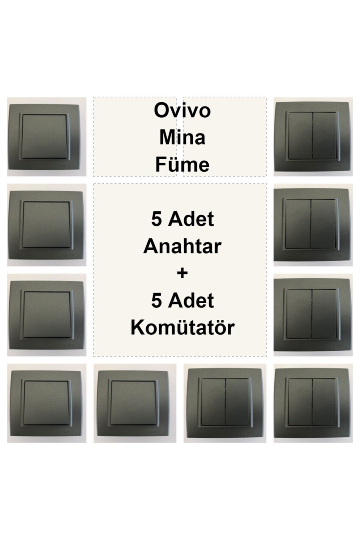 ÇağatayElektrik Ovivo Mina Füme 5 Adet Anahtar + 5 Adet Komütatör