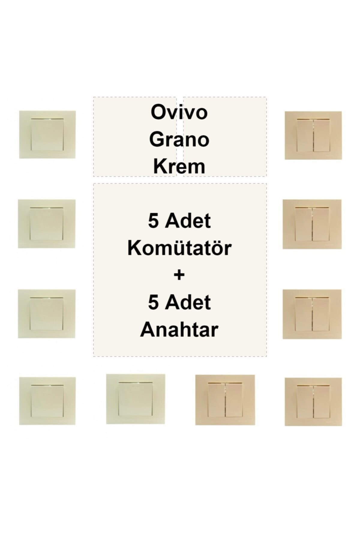 ÇağatayElektrik Ovivo Grano Krem 5 Adet Komütatör + 5 Adet Anahtar