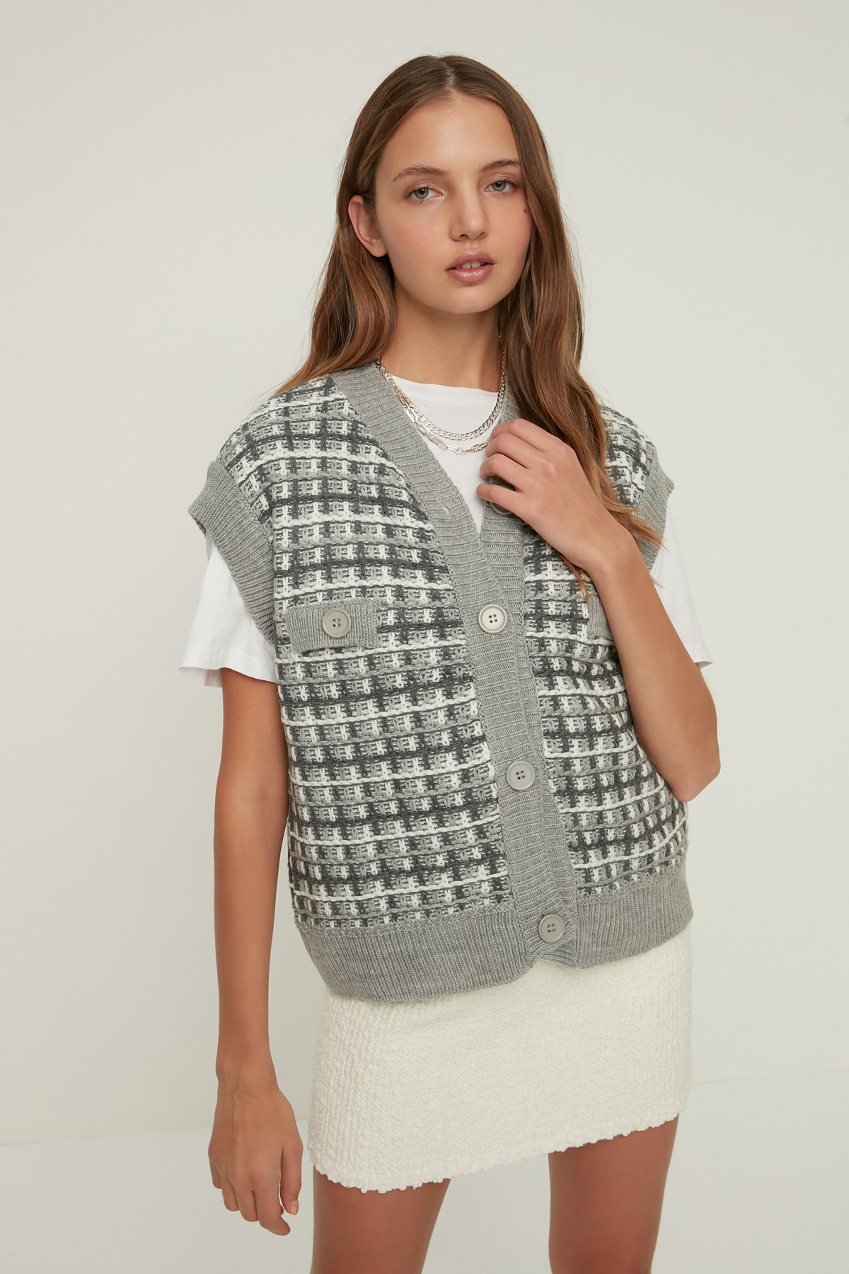 TRENDYOLMİLLA Antrasit Örgü Detaylı Triko Süveter TWOAW22SV0073