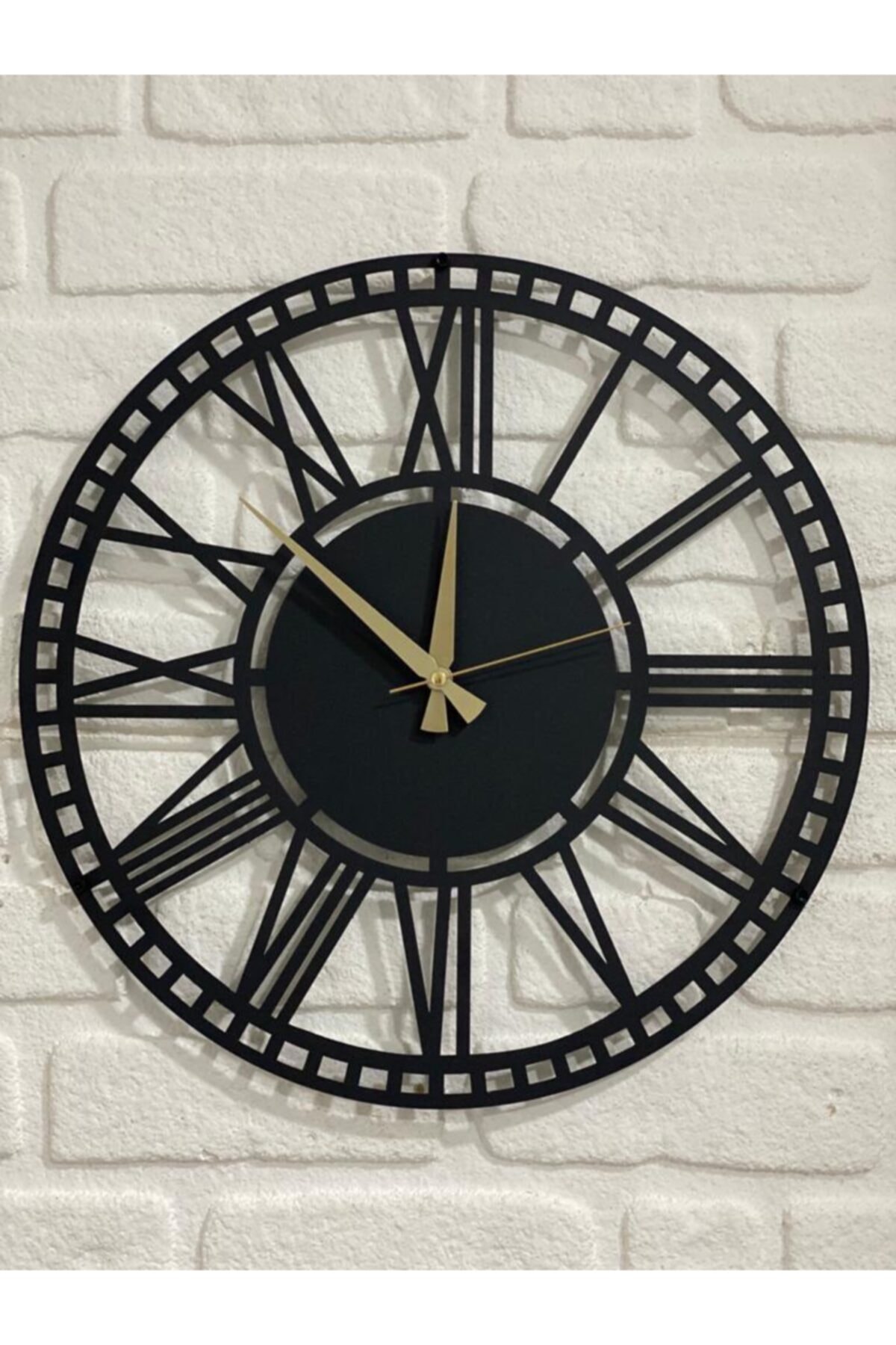 DFA DEKORATİF Dekoratif Metal Duvar Saati Siyah Büyük Boy 48x 48 Cm