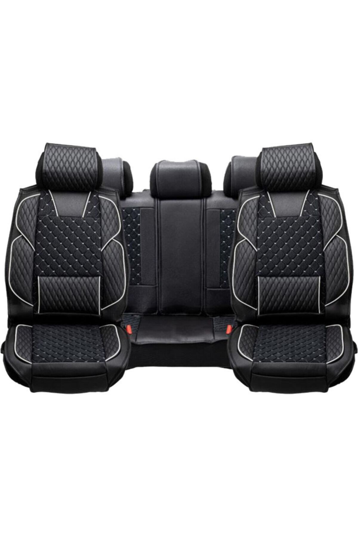 oto gala Lüks Minder Seti Siyah - Beyaz Nakış