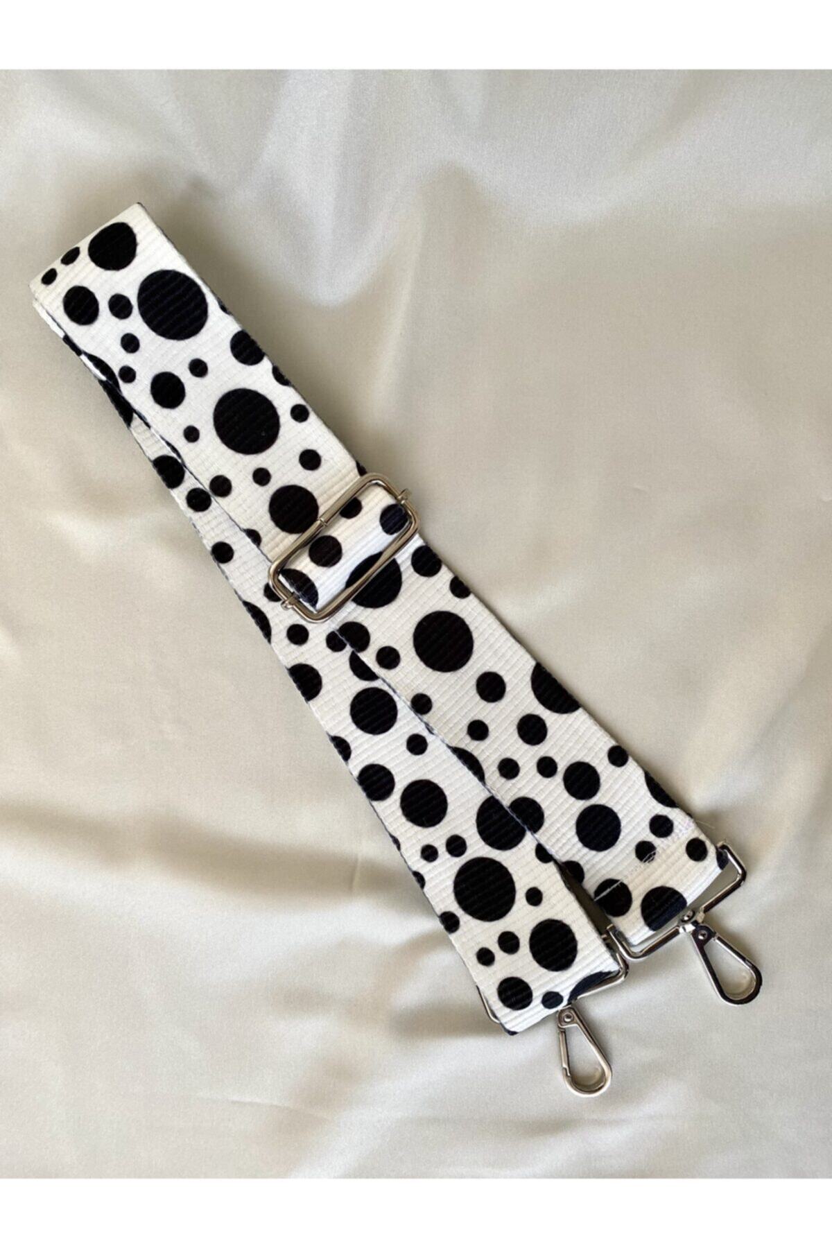 dilekorgudunyasi Beyaz Renk Siyah Puantiyeli Dokuma Çanta Askısı